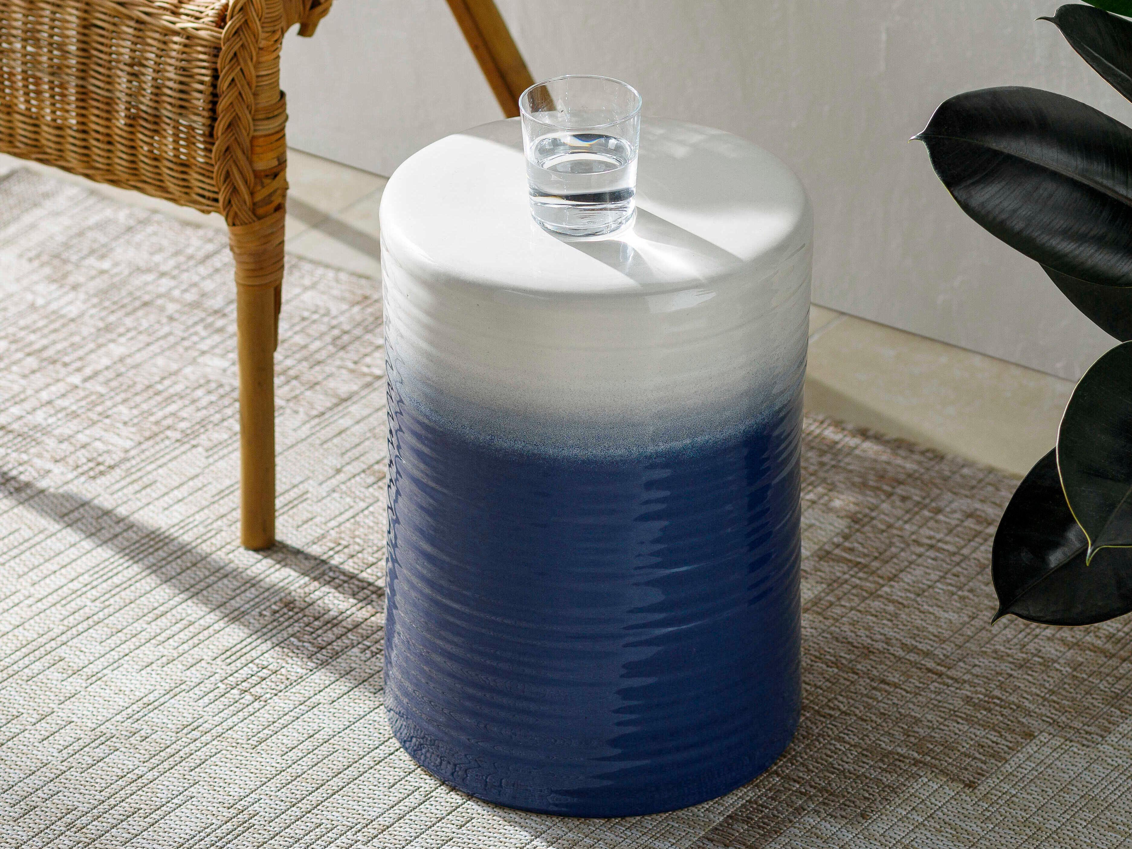 Surya Waverly White Navy Denim Blue Accent Stool