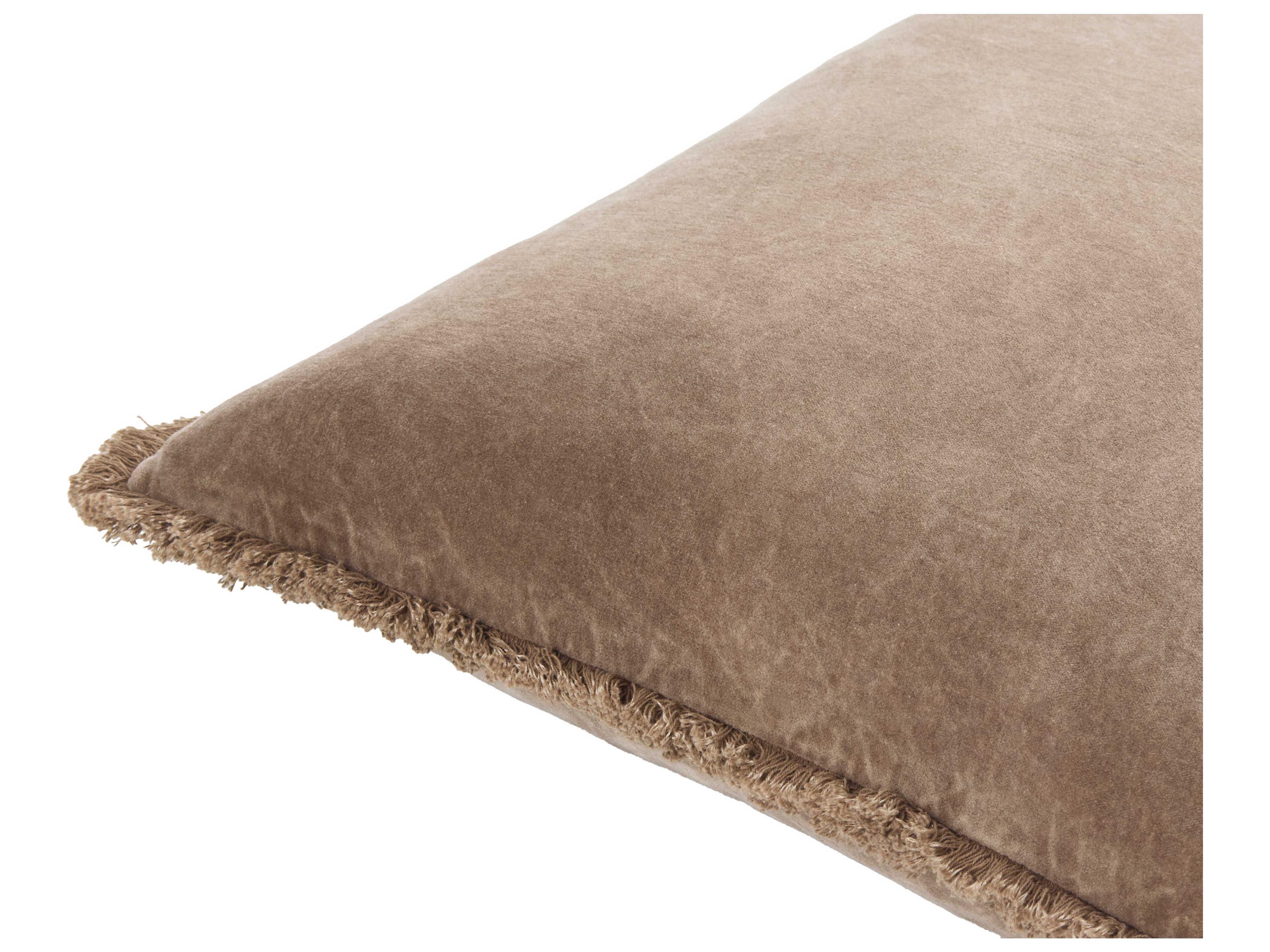 Surya Washed Cotton Velvet Taupe Pillow