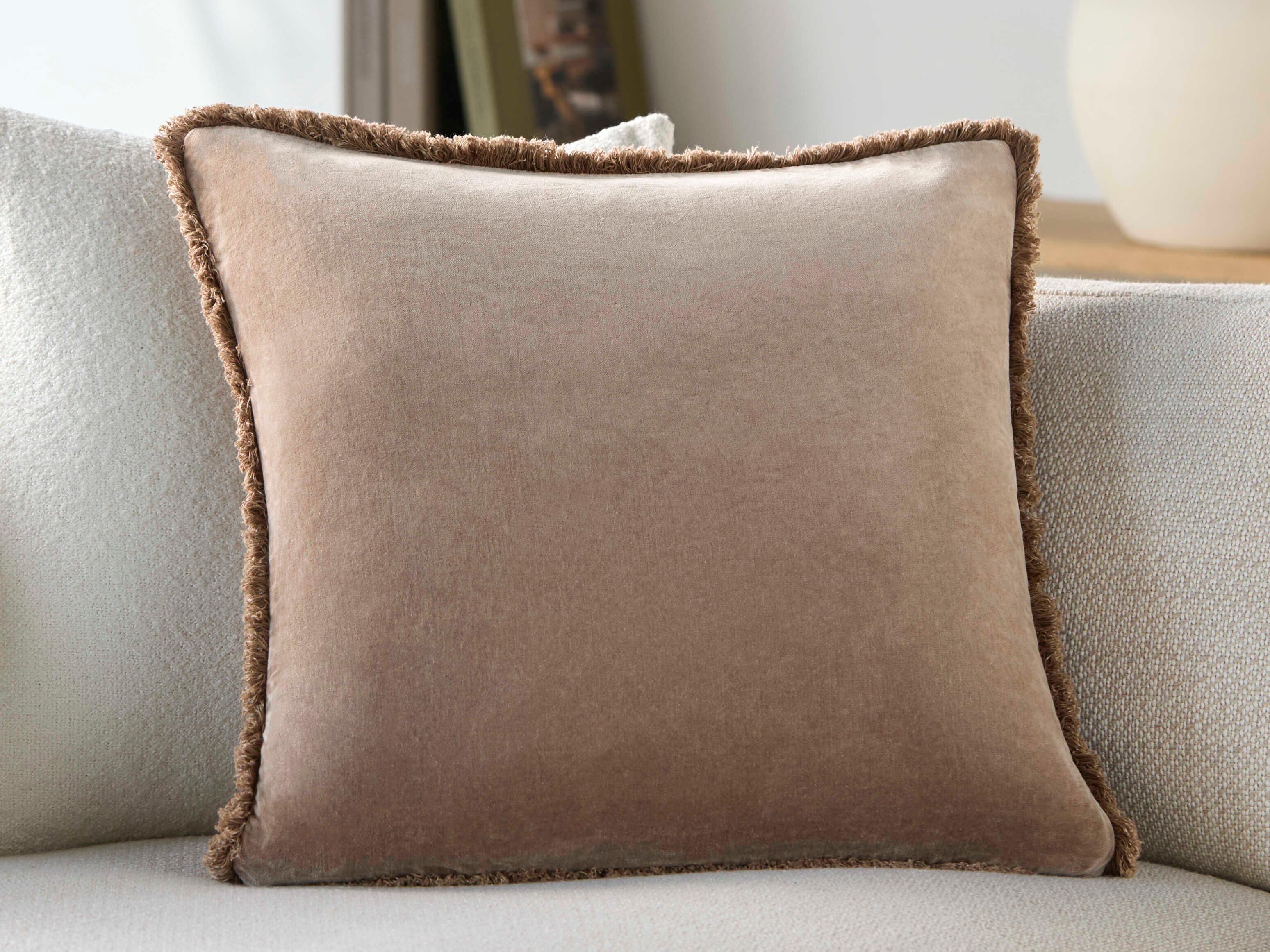 Surya Washed Cotton Velvet Taupe Pillow