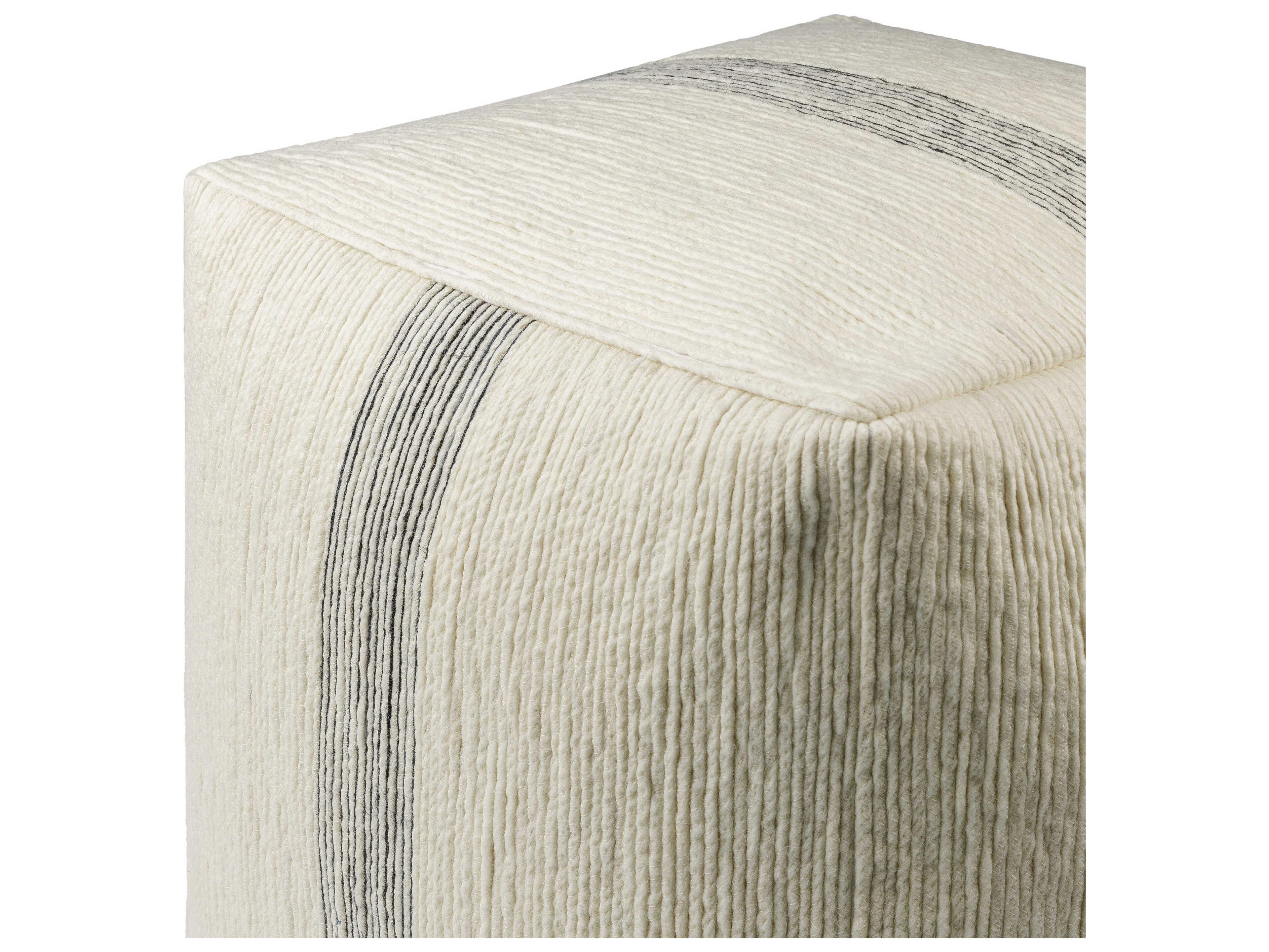 Surya Wheeler Ivory Beige Upholstered Pouf