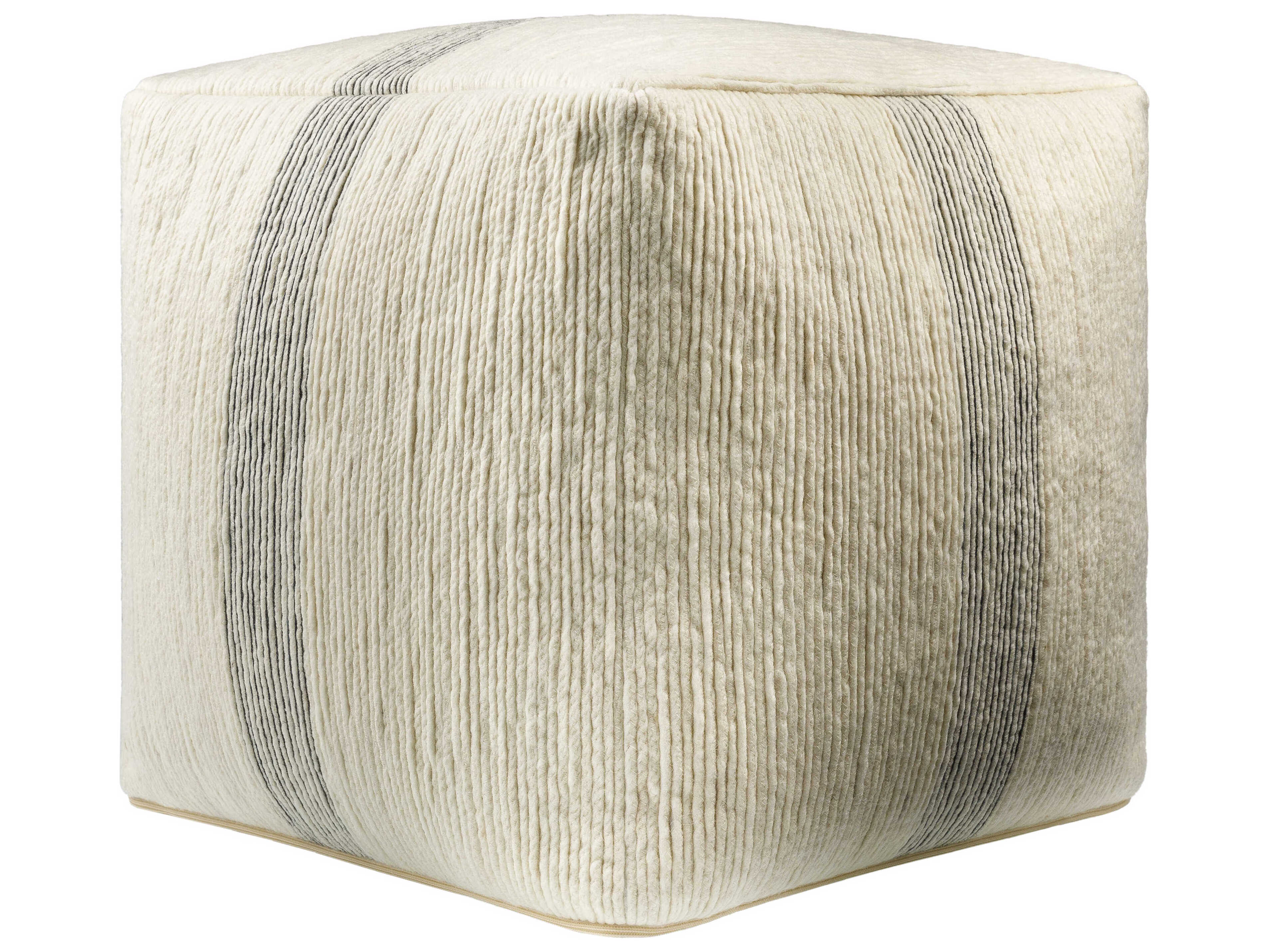 Surya Wheeler Ivory Beige Upholstered Pouf