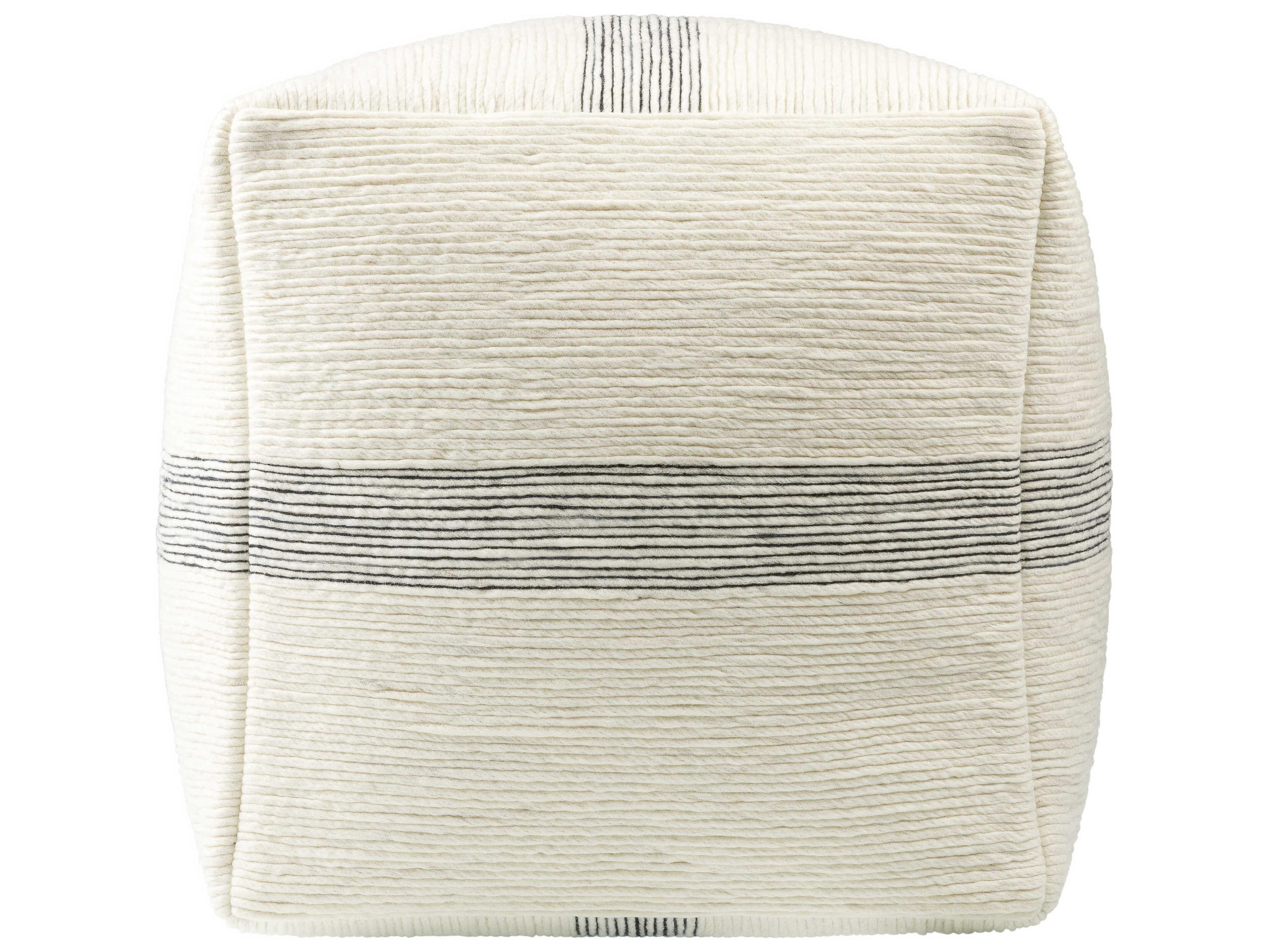 Surya Wheeler Ivory Beige Upholstered Pouf