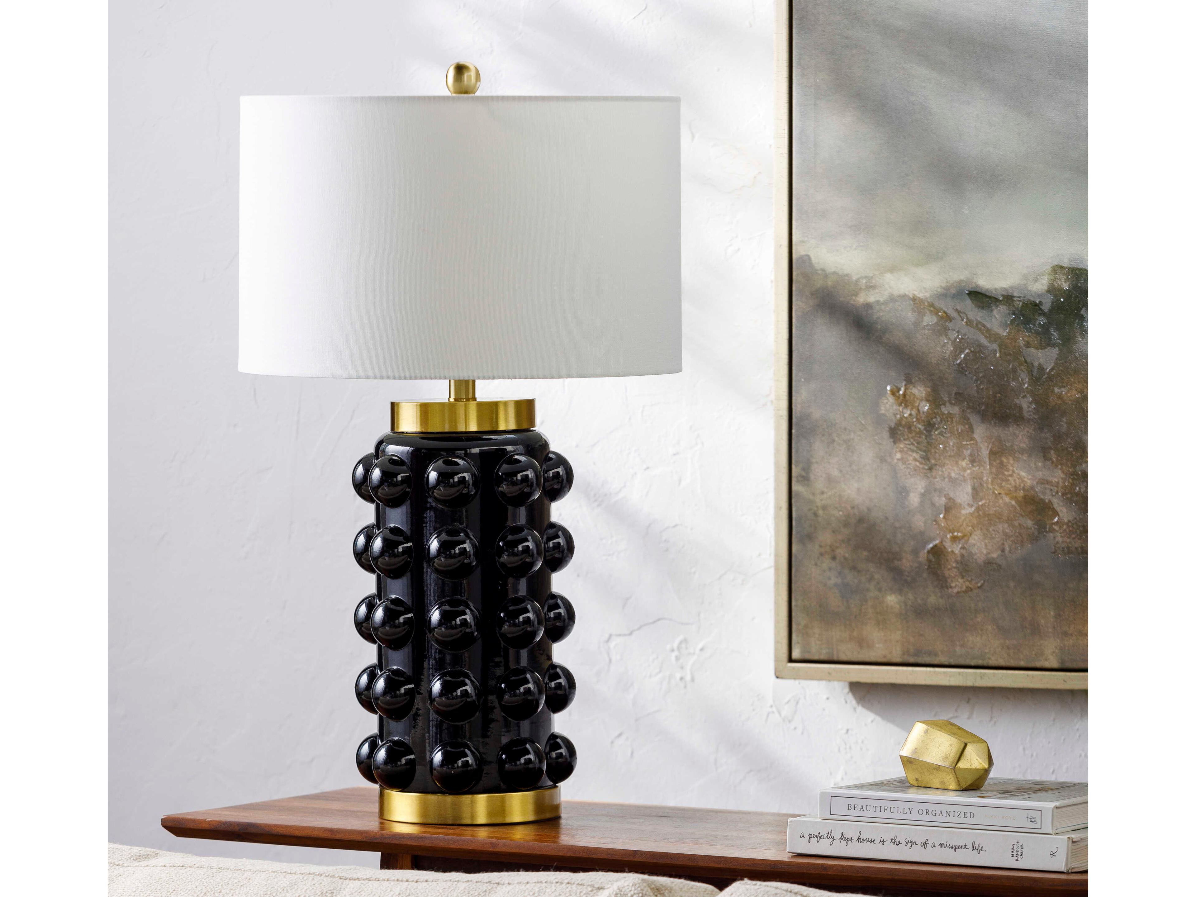 Surya Yume Black White Linen Buffet Lamp