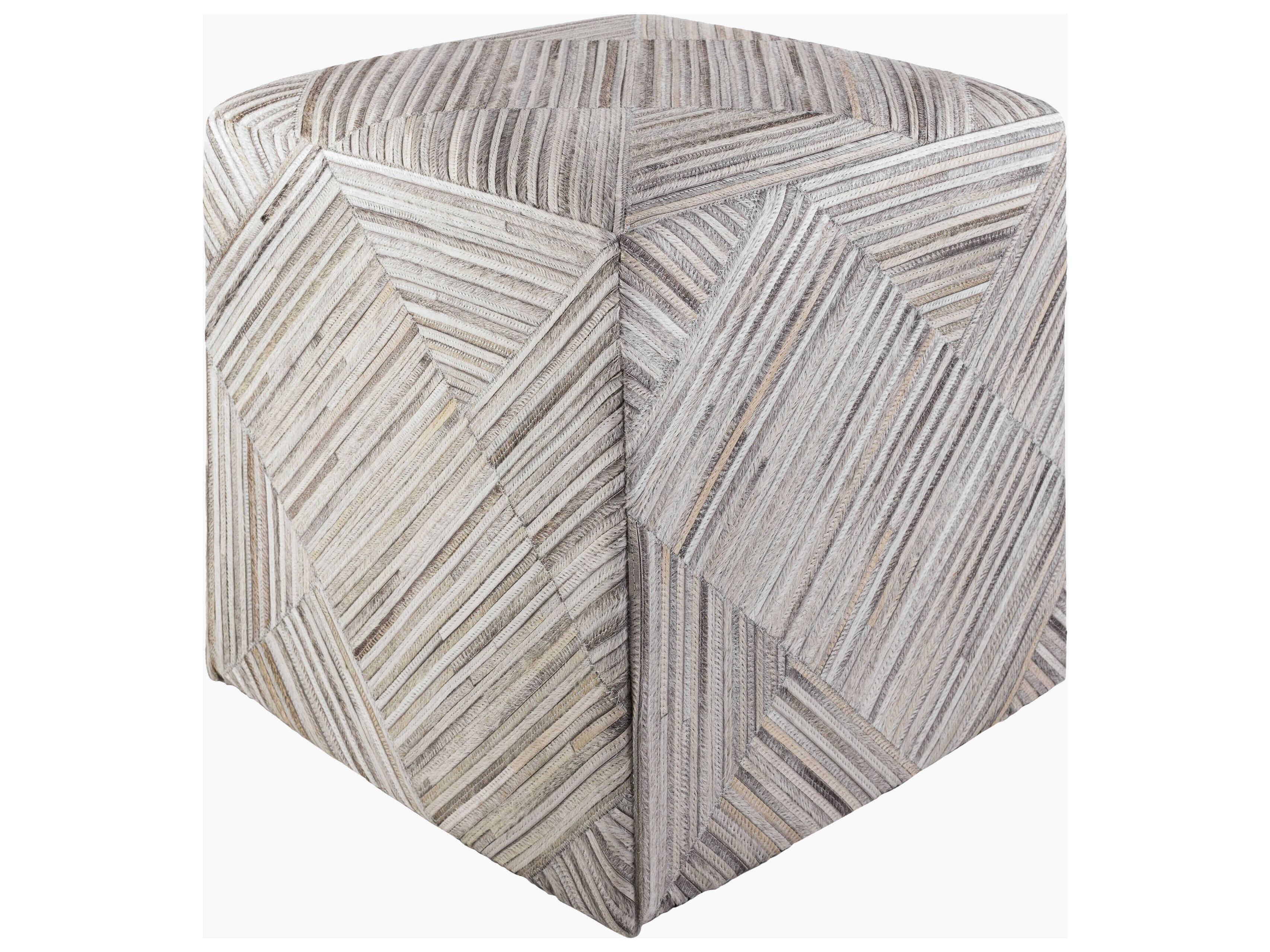 Surya Zander Gray Cream Charcoal Upholstered Ottoman