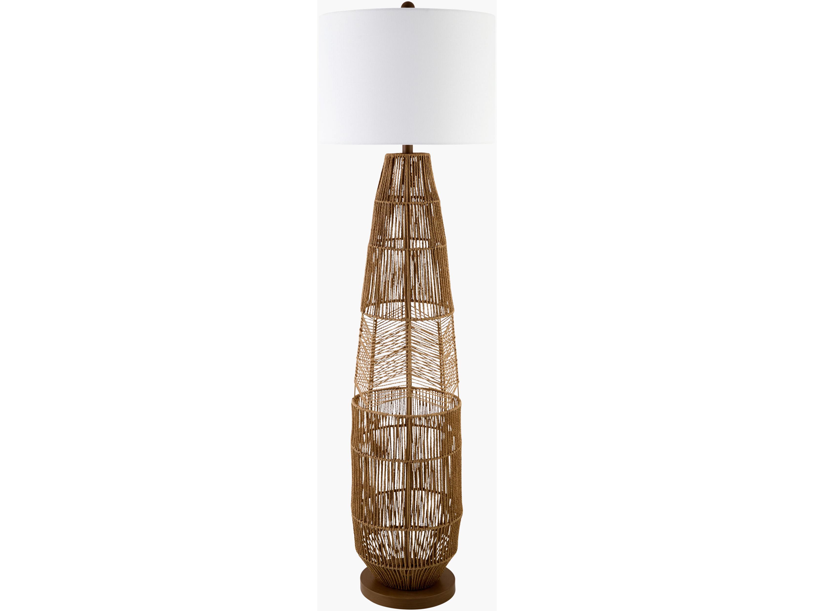 Surya Zuru Wheat White Linen Brown Floor Lamp