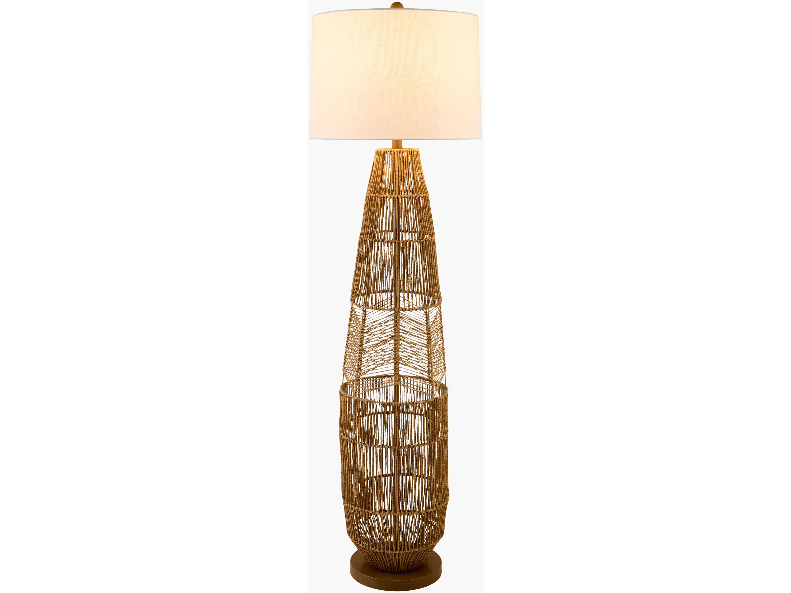 Surya Zuru Wheat White Linen Brown Floor Lamp