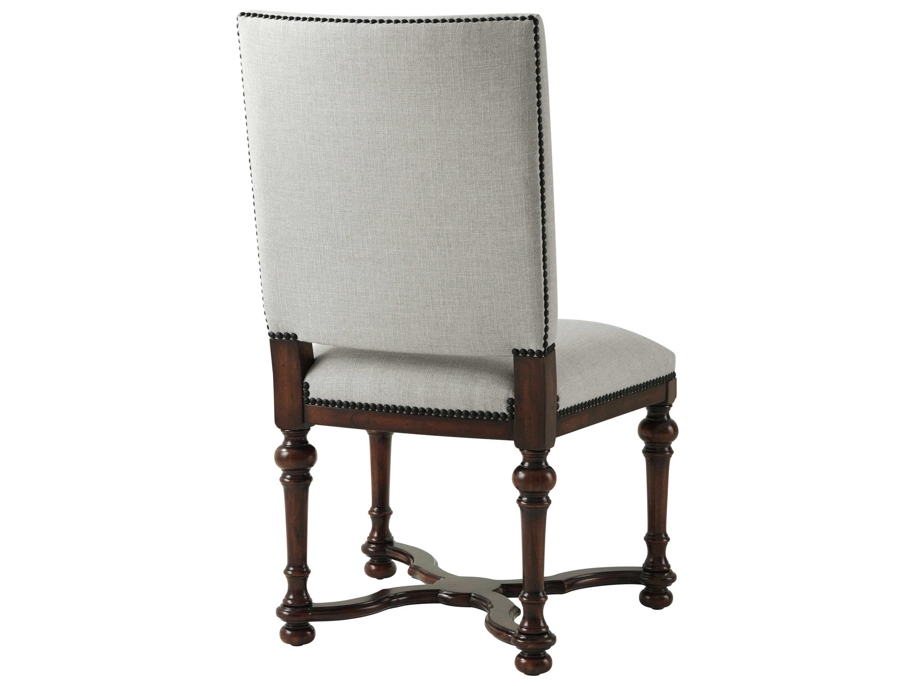 Theodore Alexander Classic Yet Casual Acacia Wood Brown Upholstered Side Dining Chair