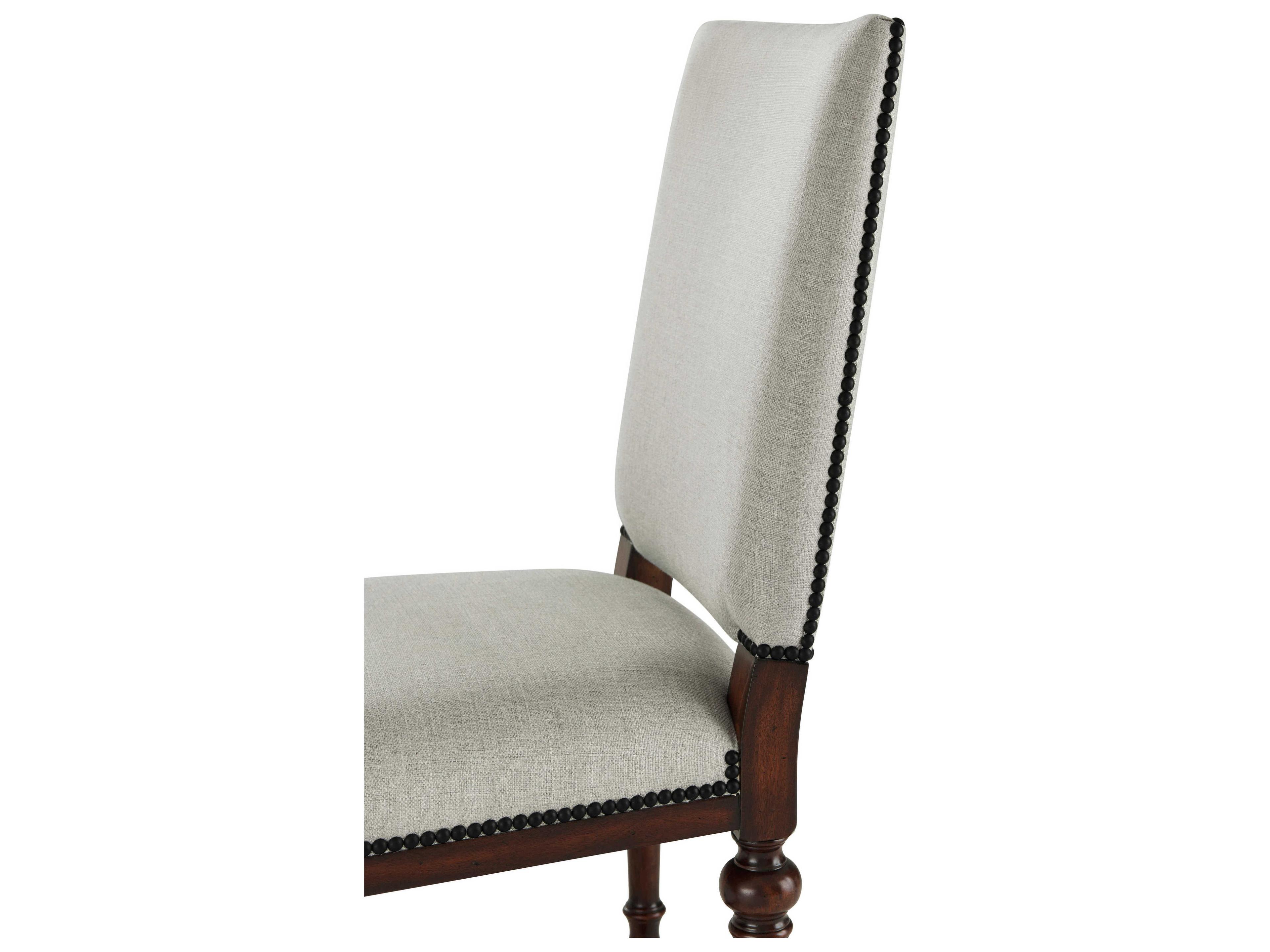 Theodore Alexander Classic Yet Casual Acacia Wood Brown Upholstered Side Dining Chair