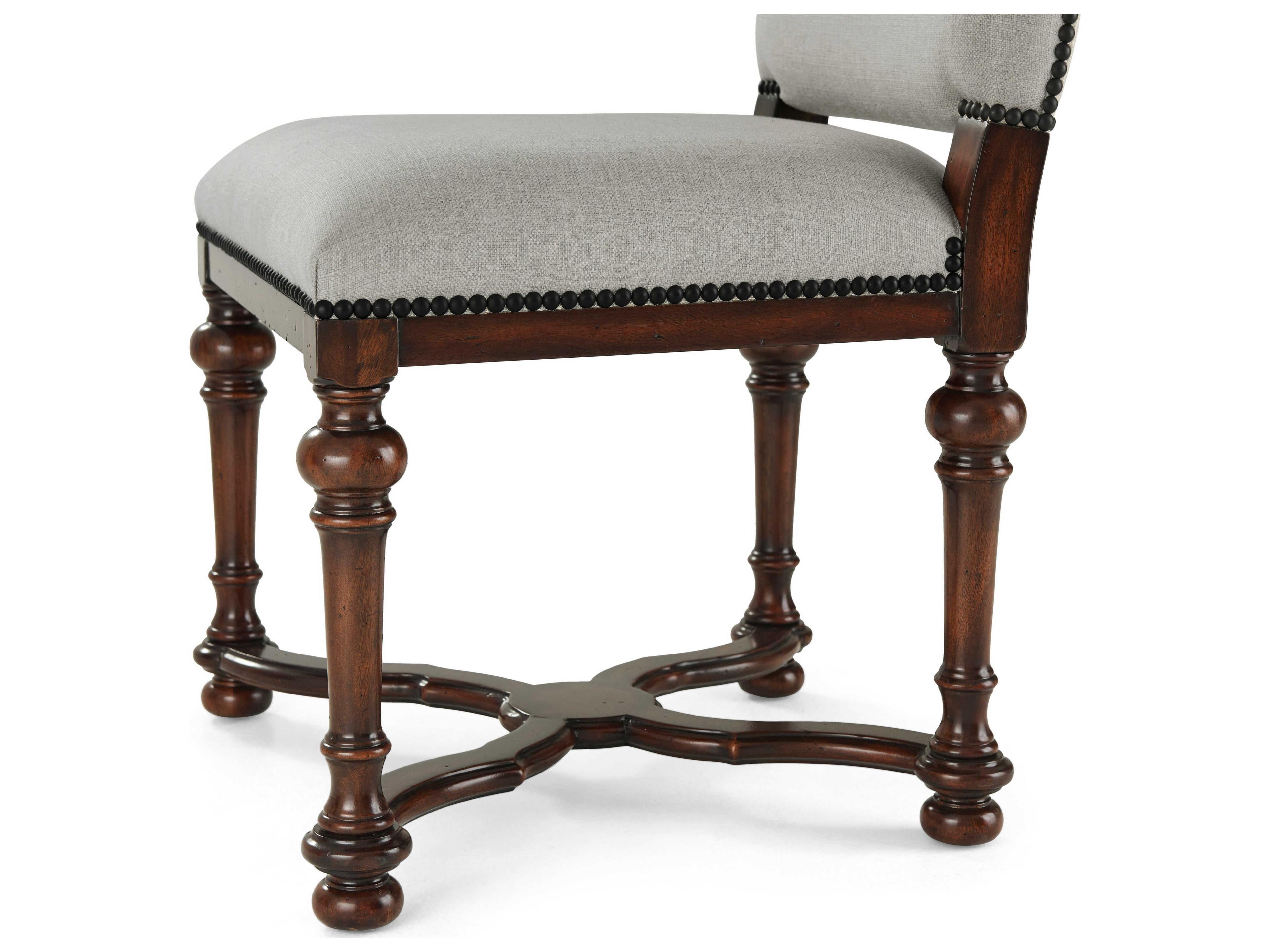 Theodore Alexander Classic Yet Casual Acacia Wood Brown Upholstered Side Dining Chair