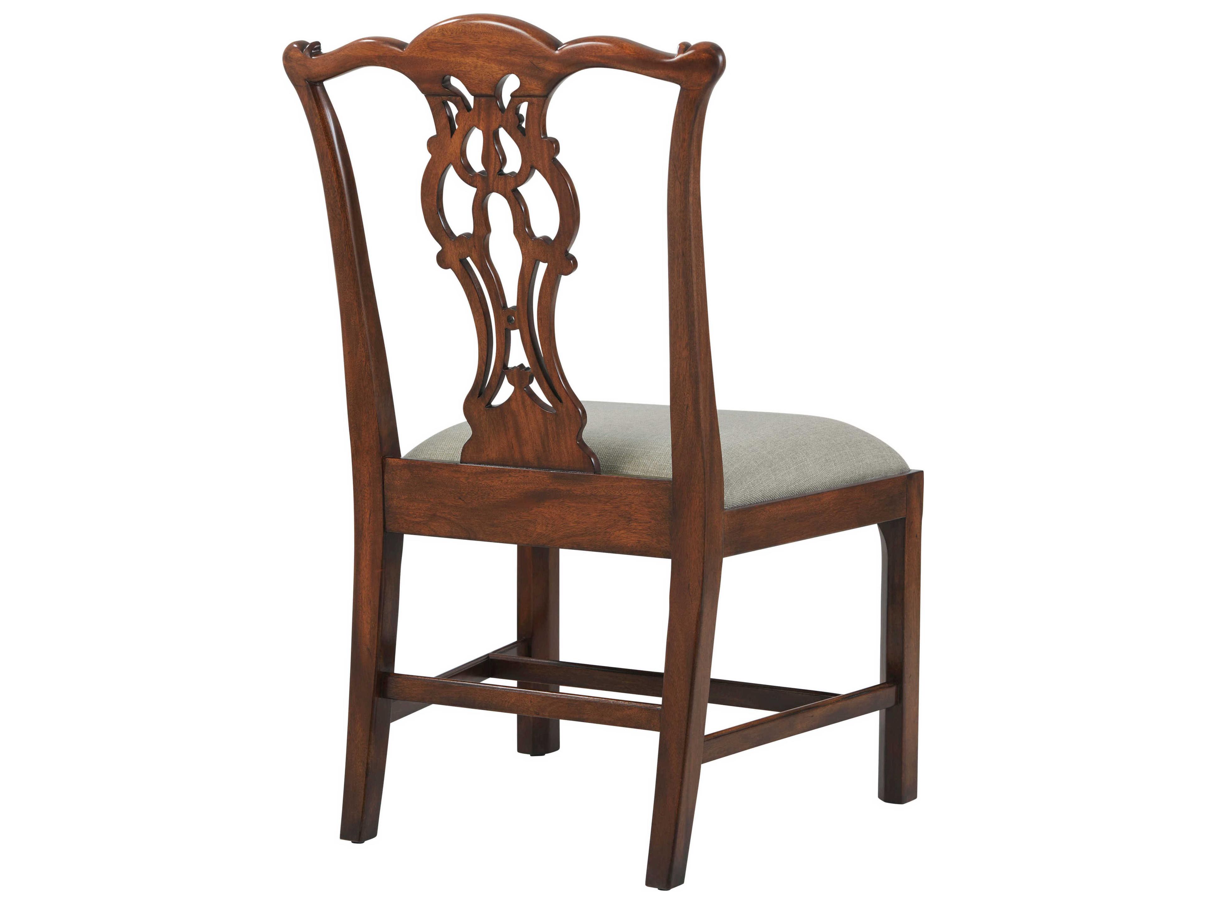 Theodore Alexander Essential Mahogany Wood Brown Upholstered Side Dining Chair