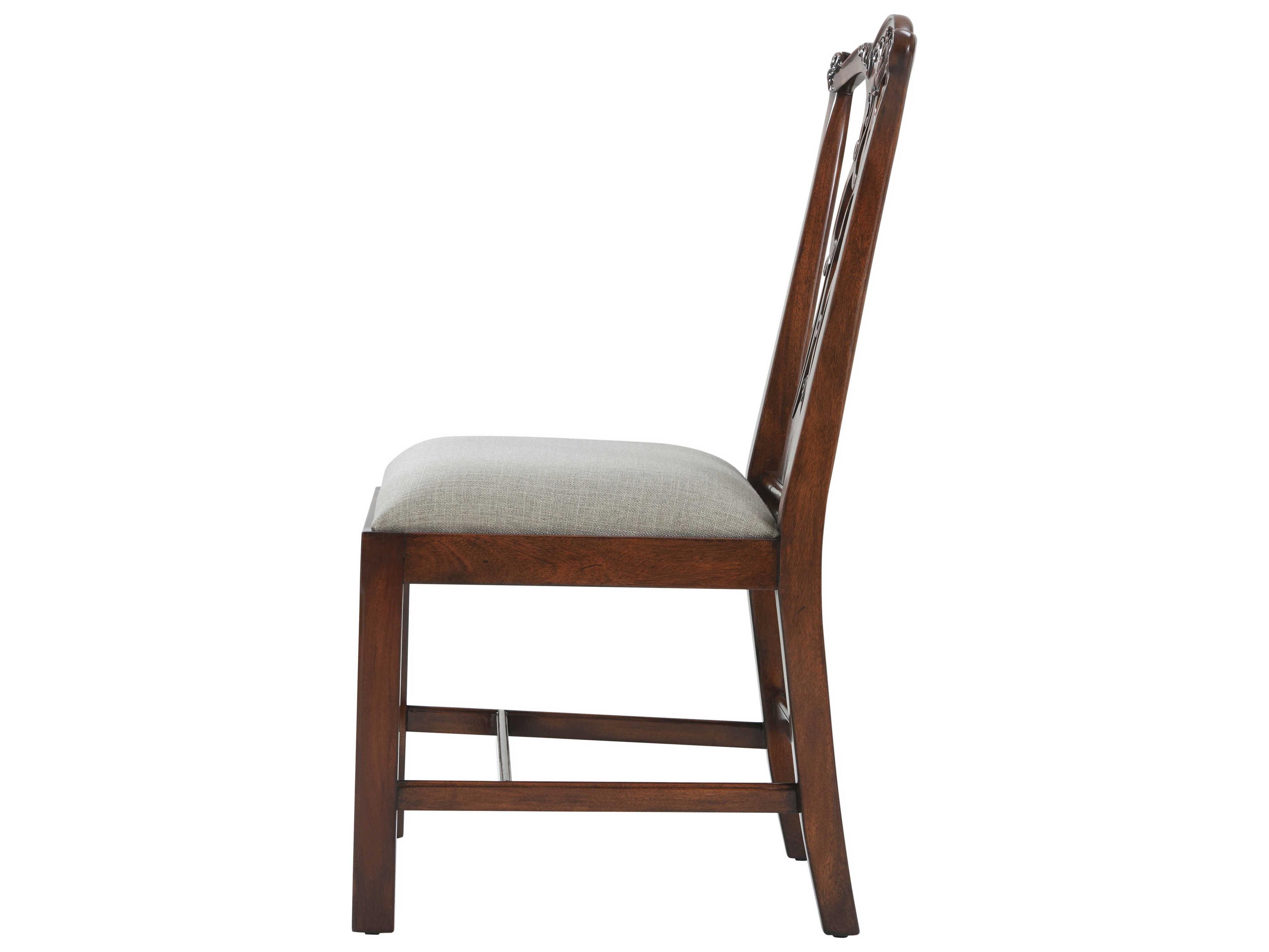 Theodore Alexander Essential Mahogany Wood Brown Upholstered Side Dining Chair