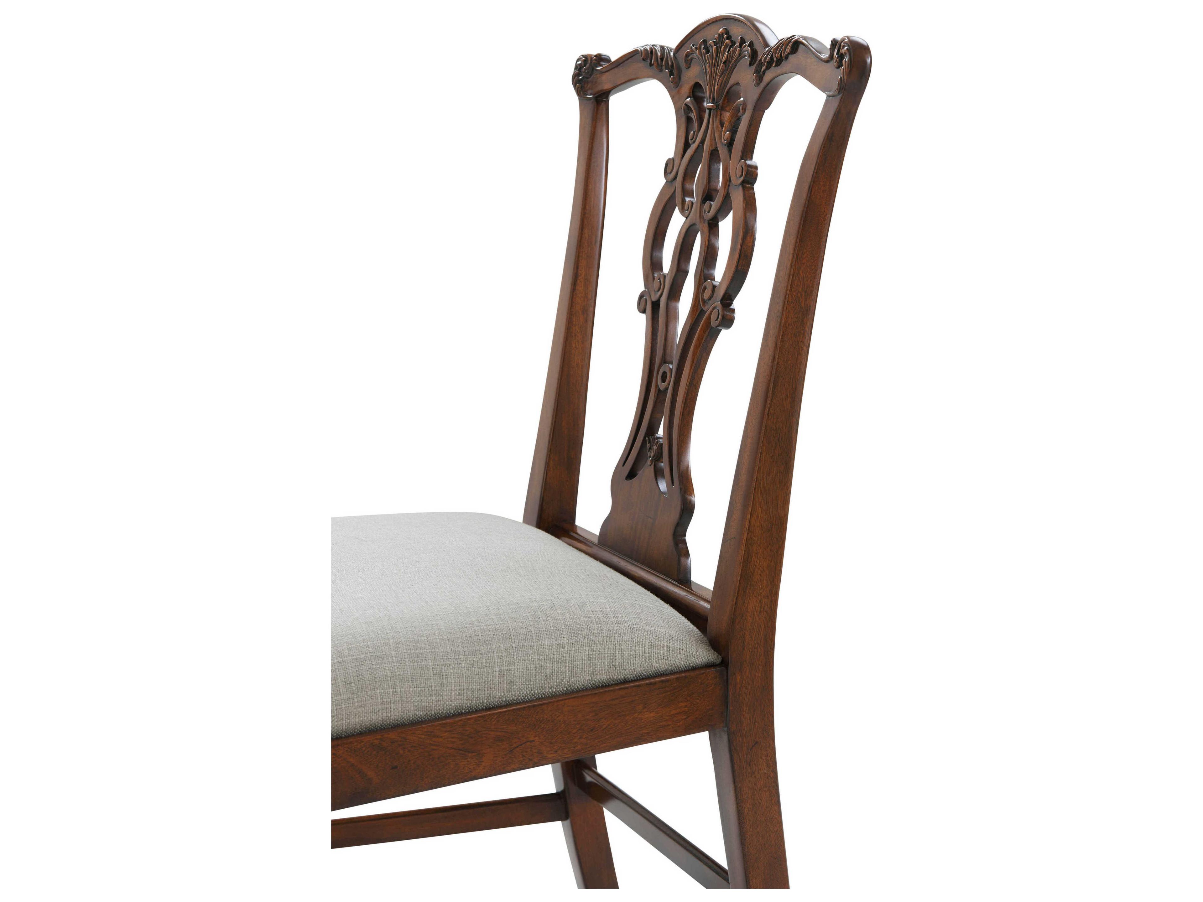 Theodore Alexander Essential Mahogany Wood Brown Upholstered Side Dining Chair