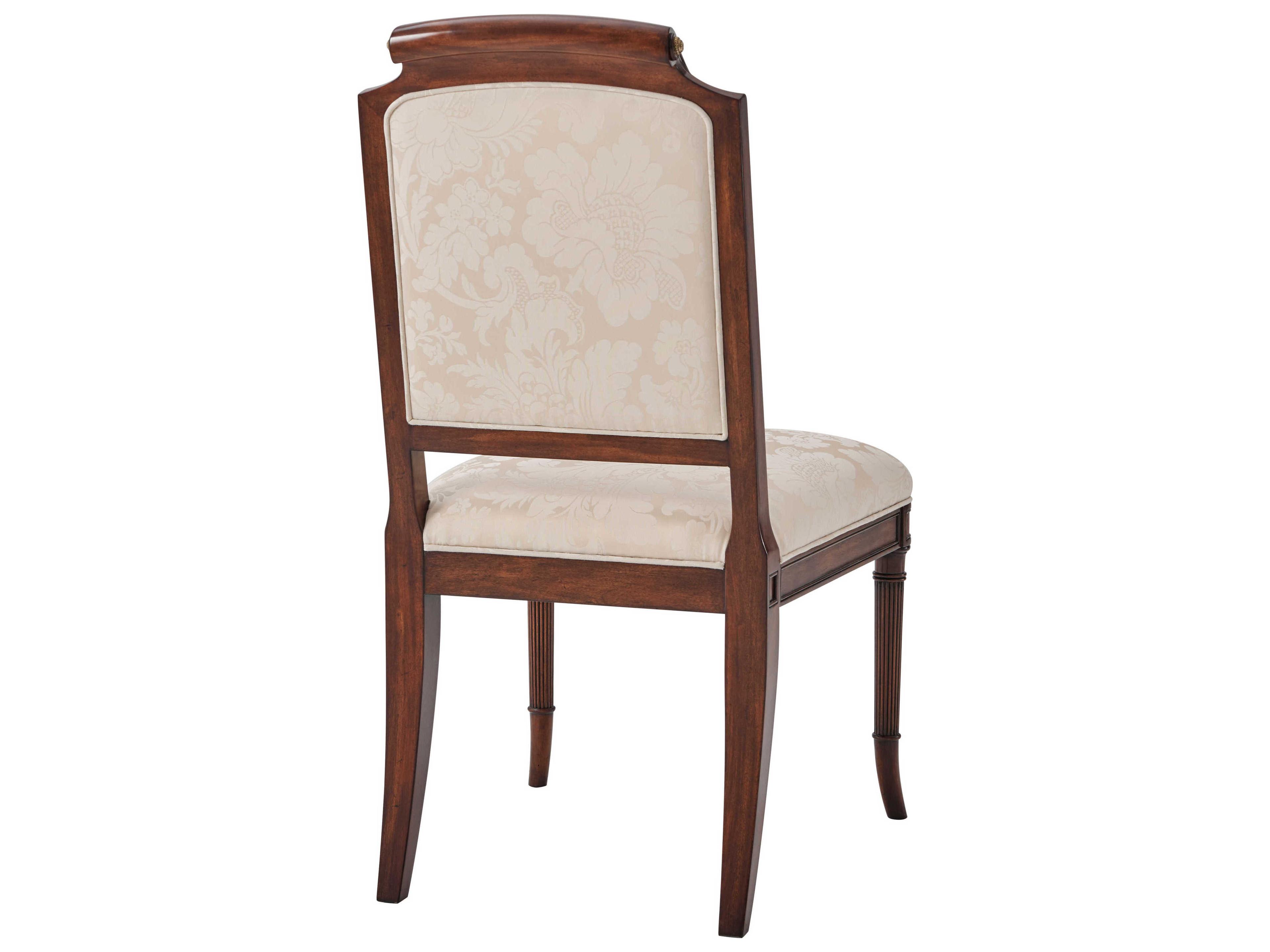 Theodore Alexander English Cabinet Maker Mahogany Wood Brown Upholstered Side Dining Chair