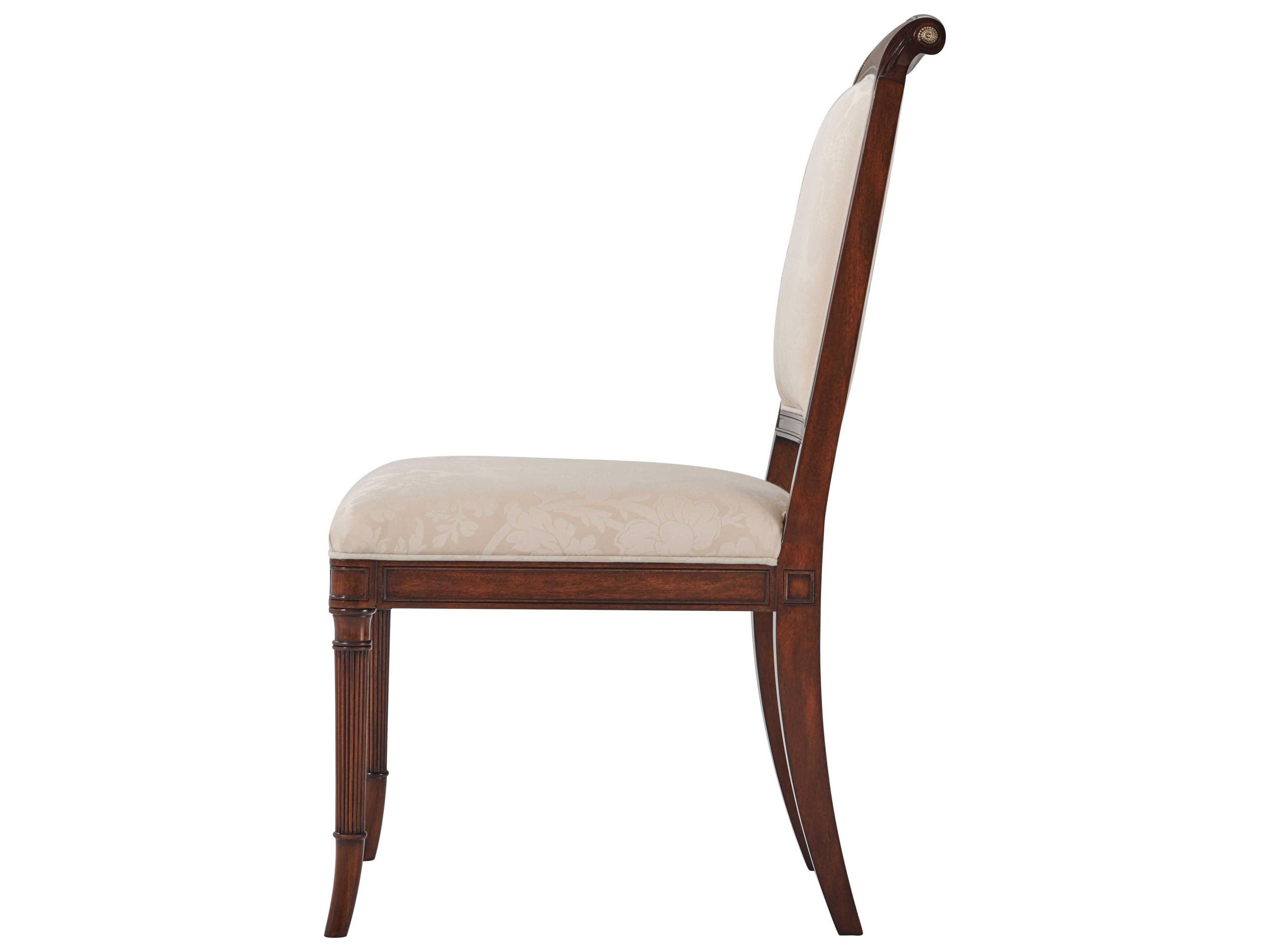 Theodore Alexander English Cabinet Maker Mahogany Wood Brown Upholstered Side Dining Chair