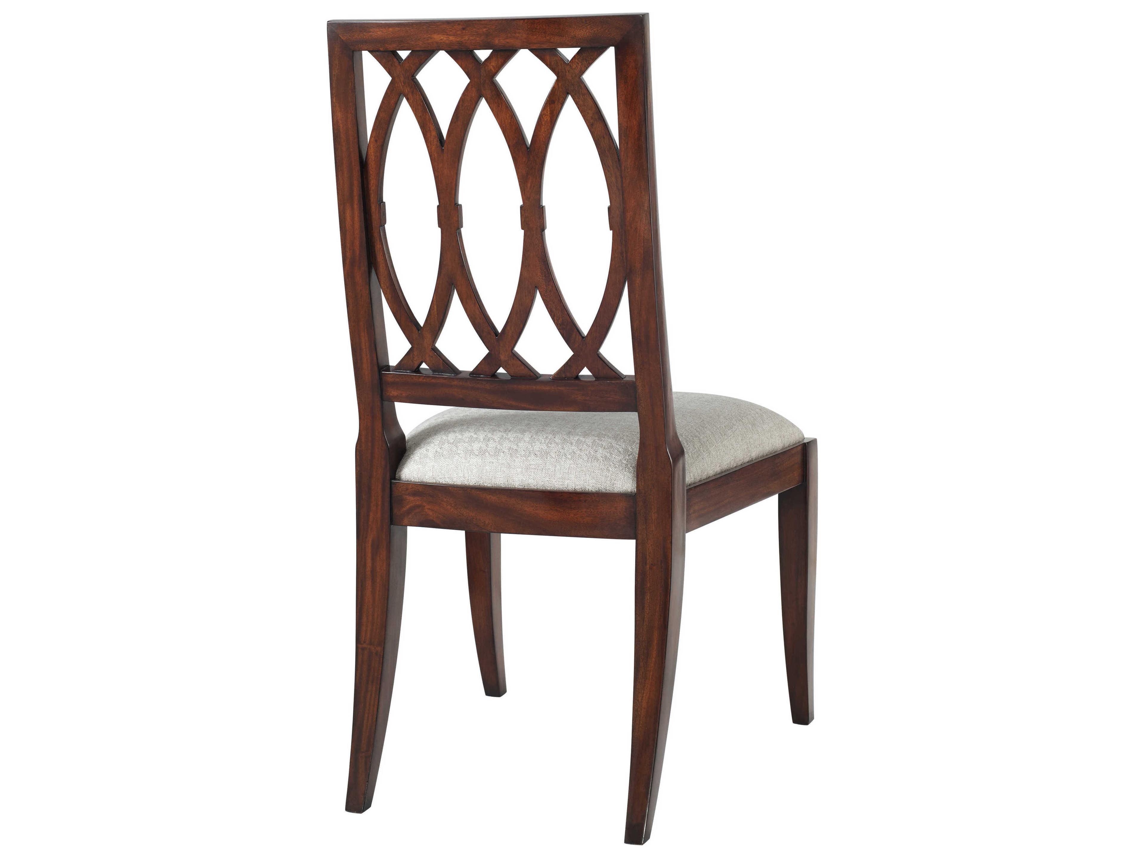 Theodore Alexander Modern Classic Mahogany Wood Brown Upholstered Side Dining Chair