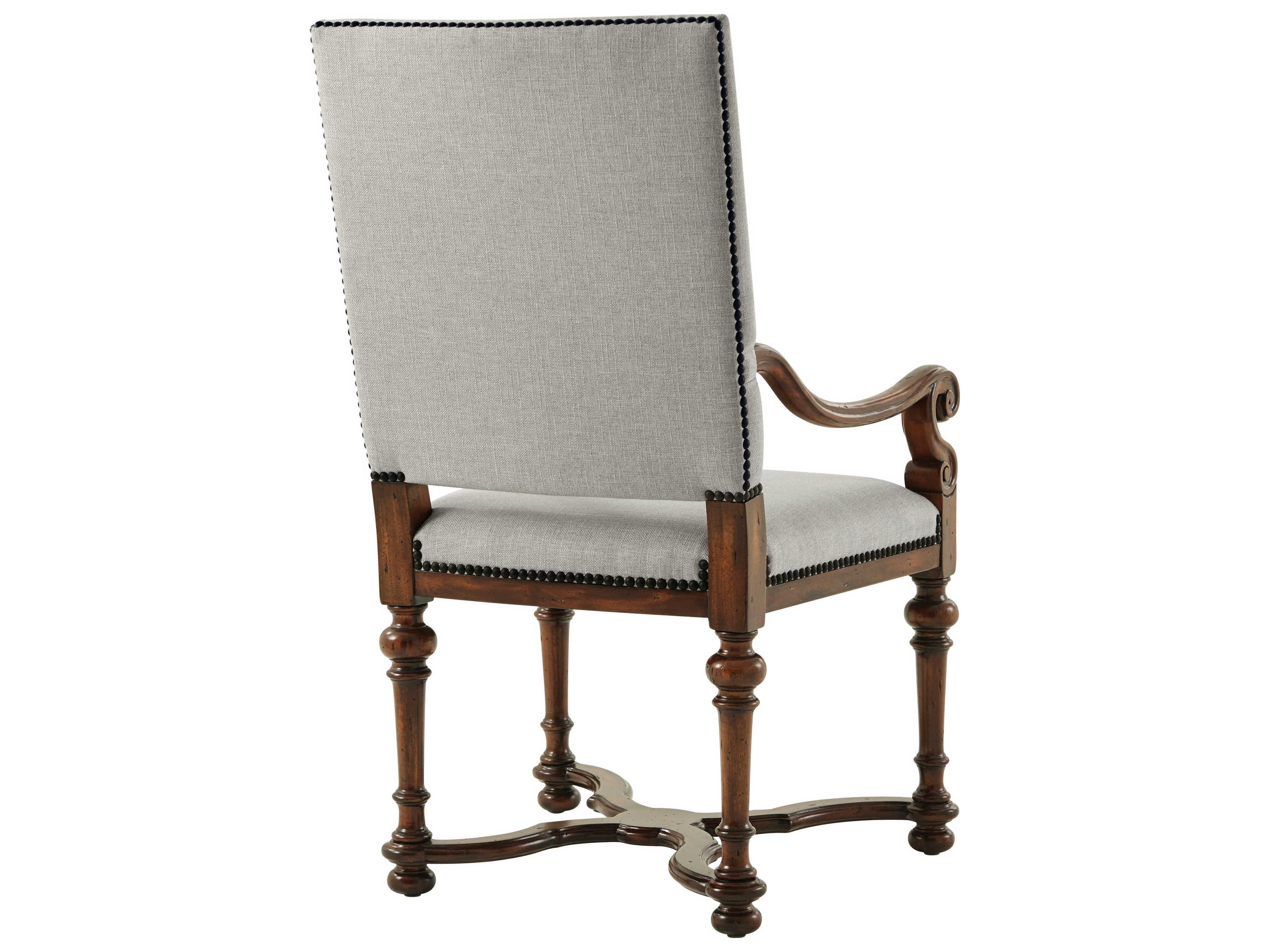 Theodore Alexander Classic Yet Casual Mahogany Wood Brown Upholstered Arm Dining Chair