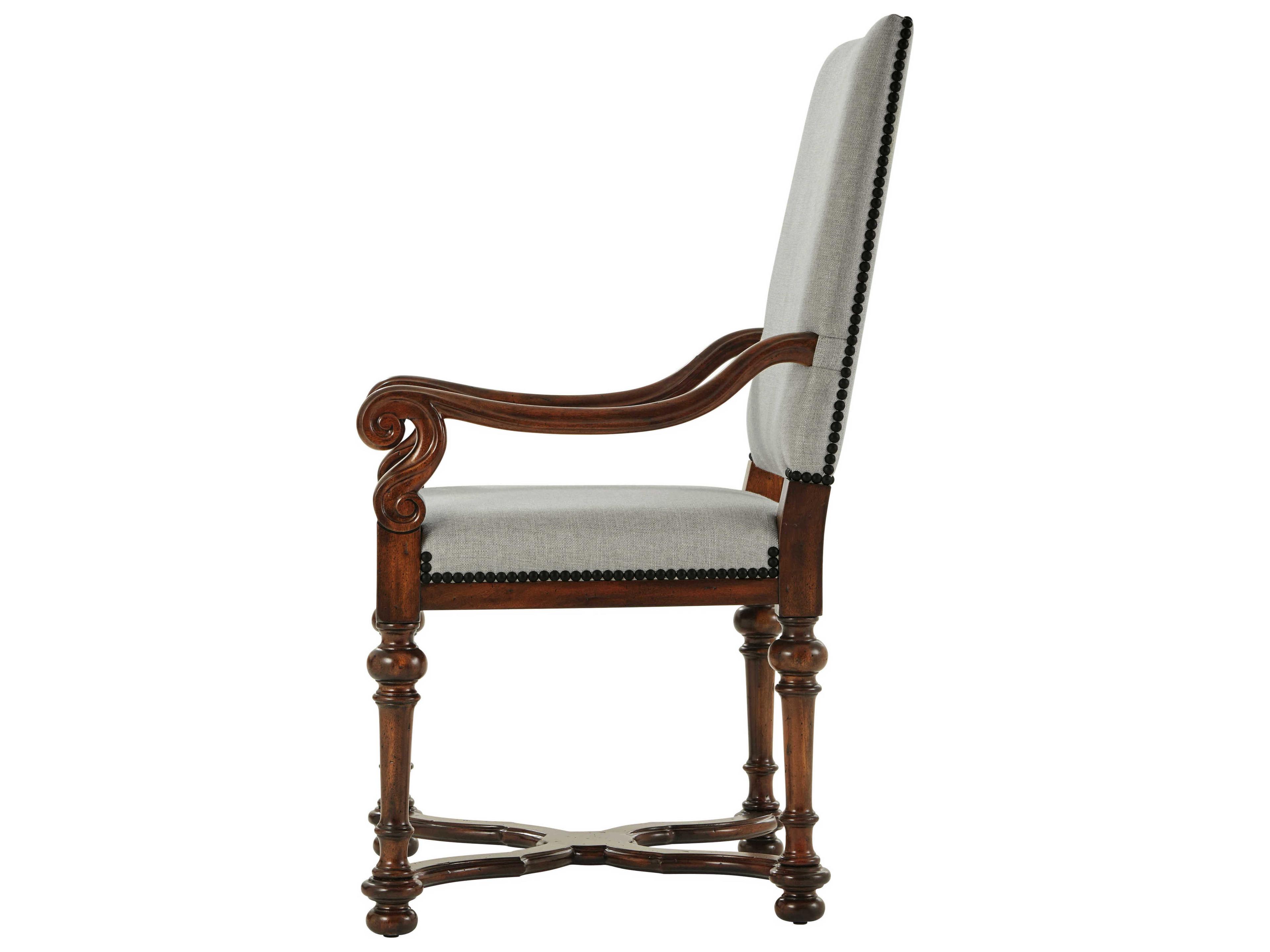 Theodore Alexander Classic Yet Casual Mahogany Wood Brown Upholstered Arm Dining Chair
