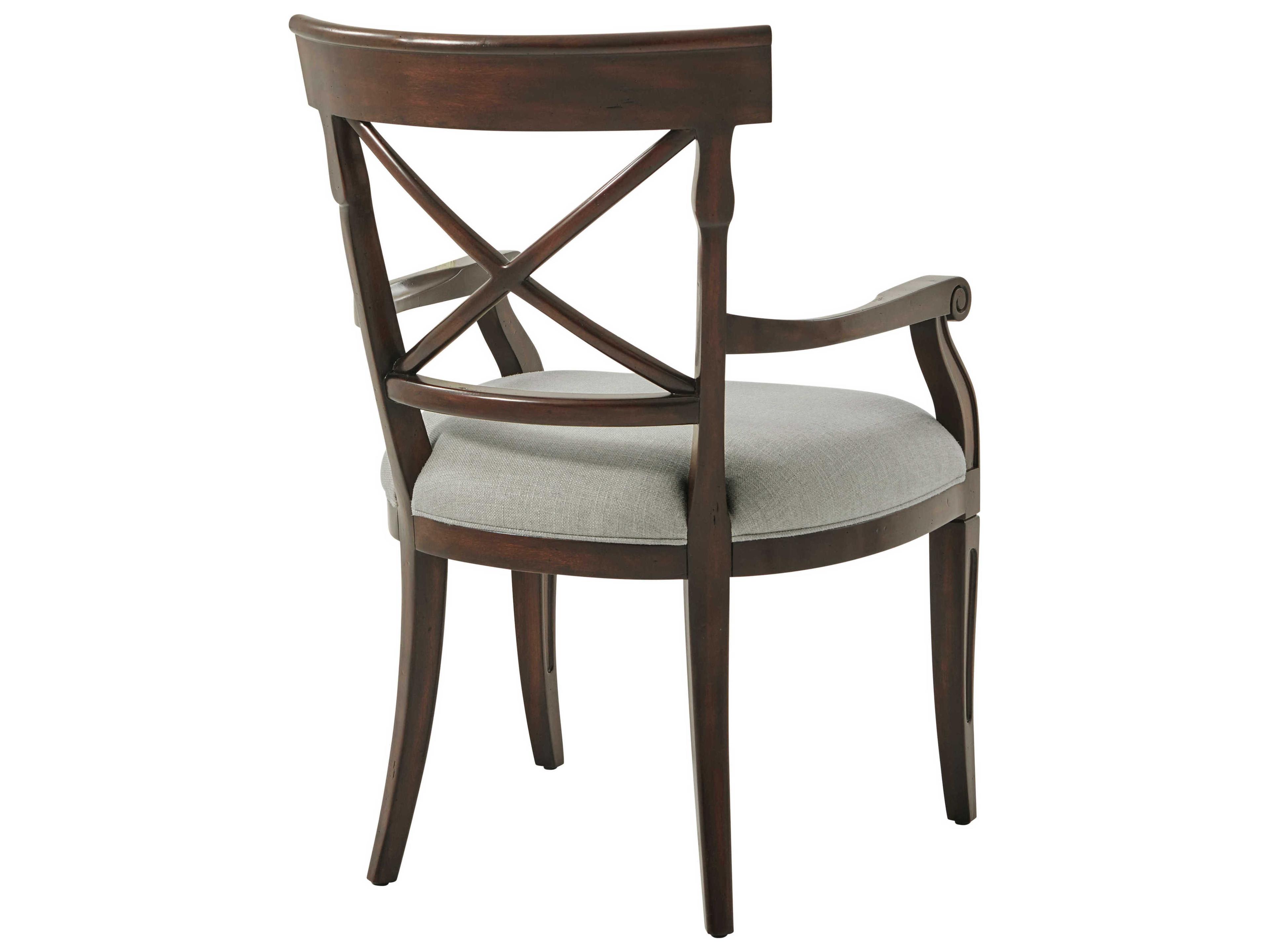 Theodore Alexander Brooksby Mahogany Wood Brown Upholstered Arm Dining Chair