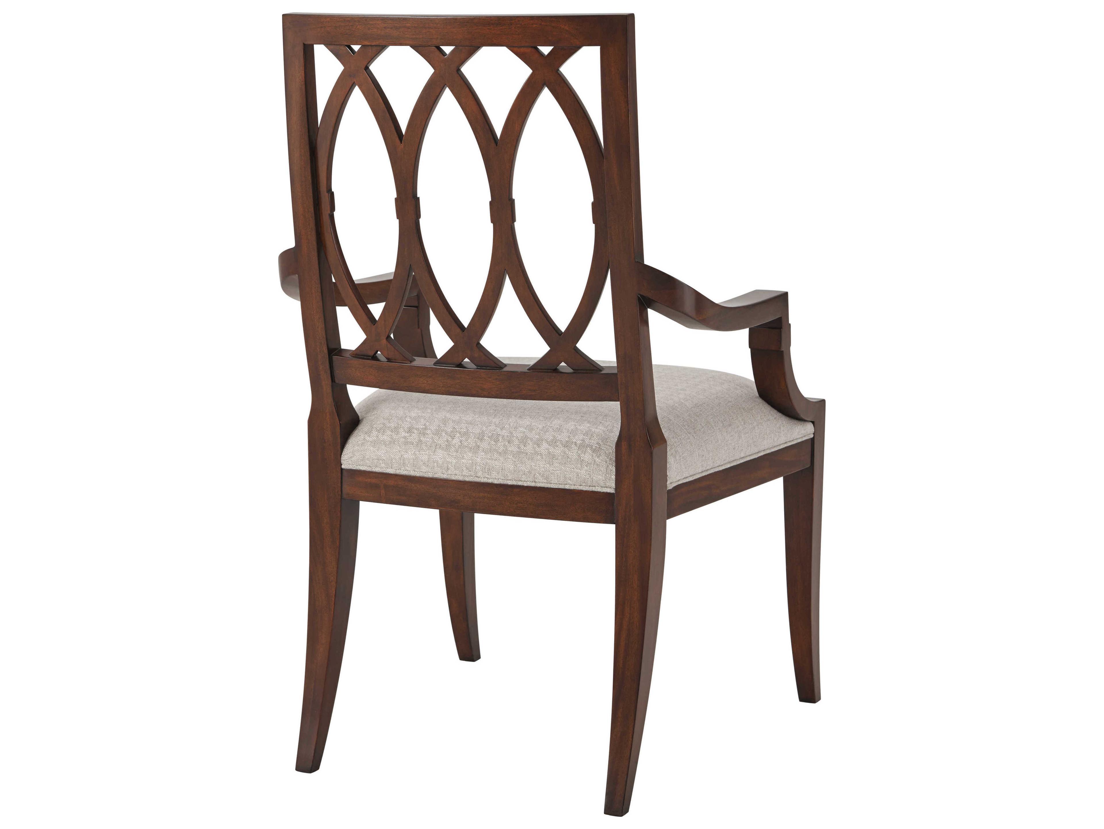 Theodore Alexander Modern Classic Mahogany Wood Brown Upholstered Arm Dining Chair