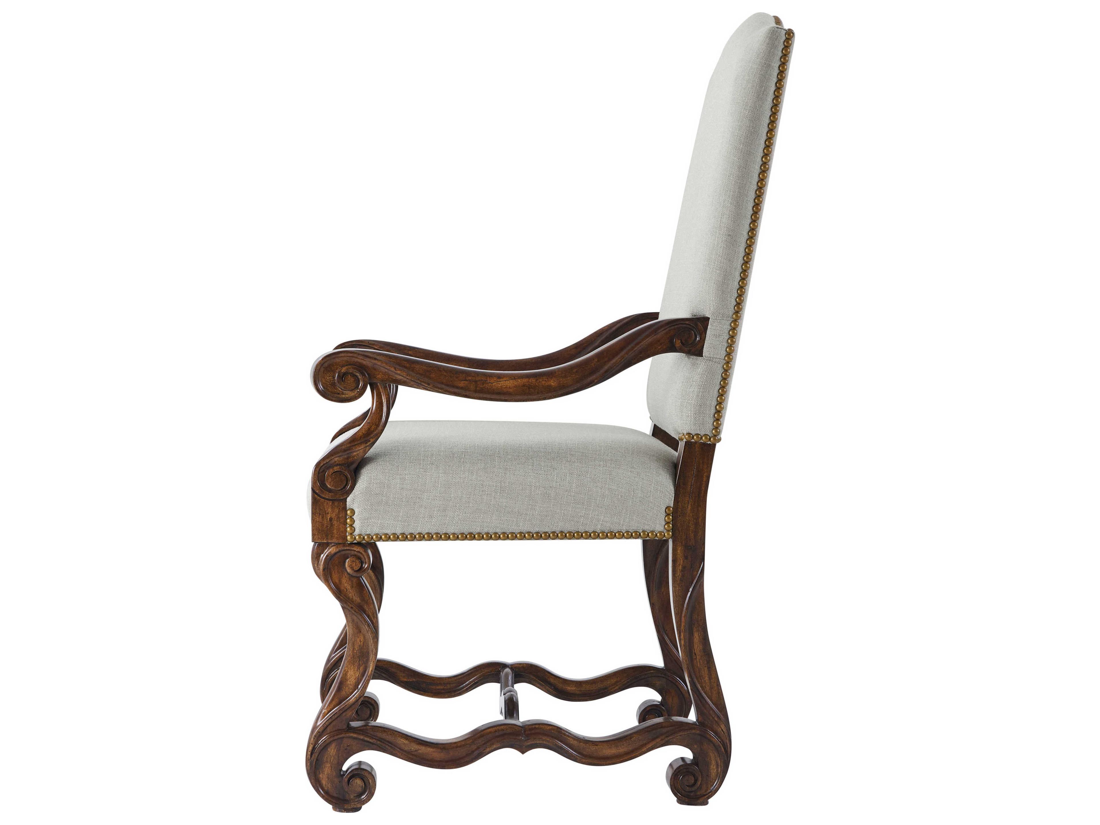 Theodore Alexander Ta Originals Mahogany Wood Brown Upholstered Warmth By The Fireside Arm Dining Chair