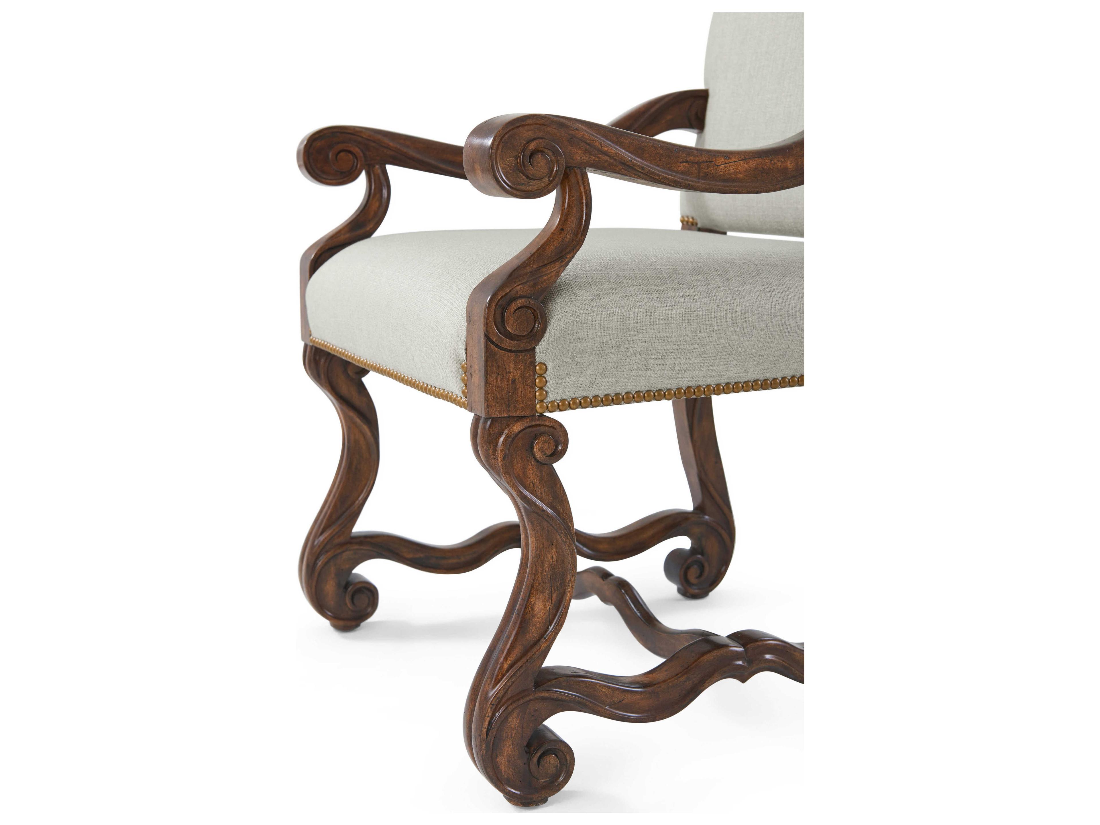 Theodore Alexander Ta Originals Mahogany Wood Brown Upholstered Warmth By The Fireside Arm Dining Chair
