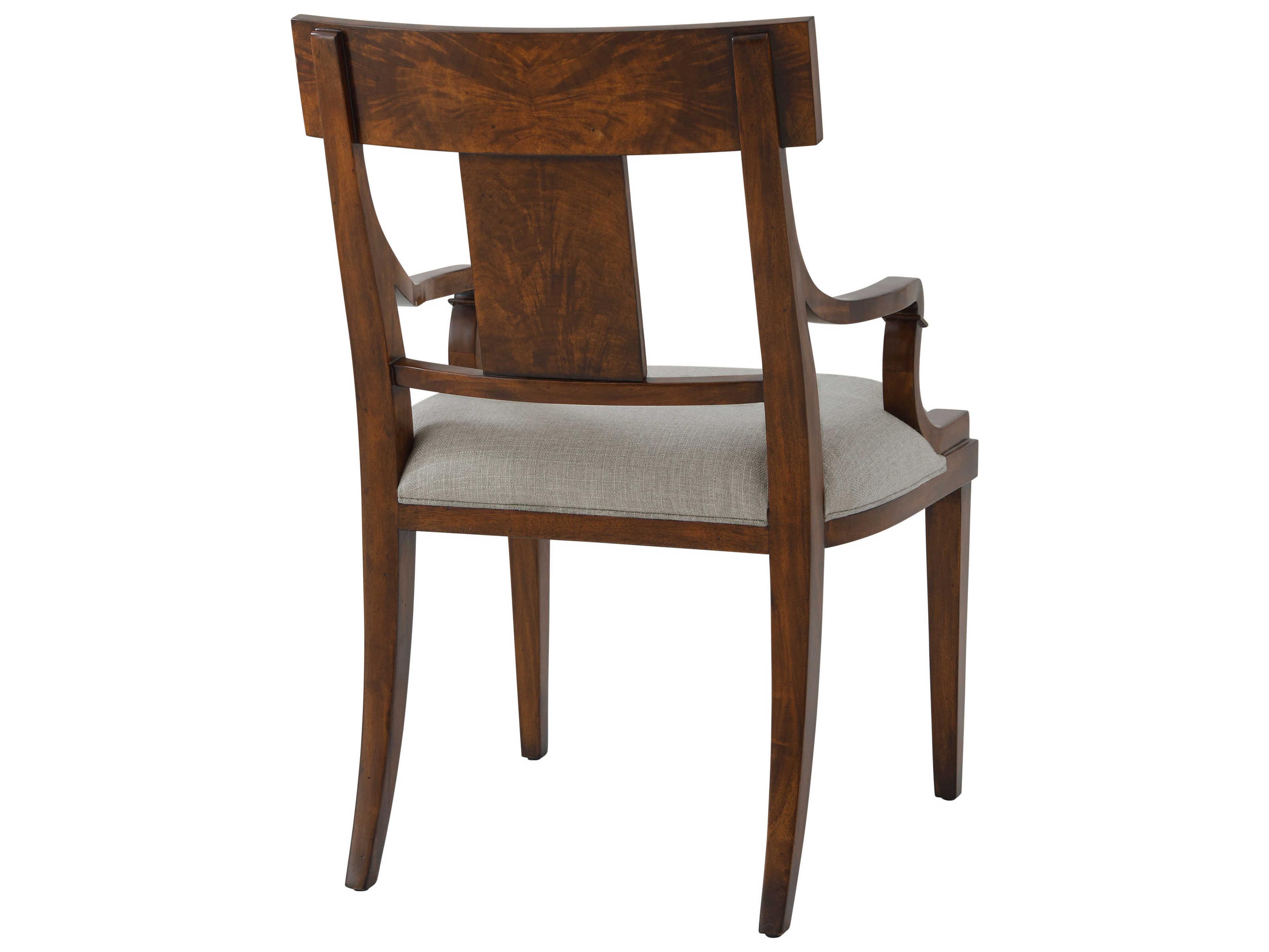 Theodore Alexander Ta Originals Mahogany Wood Brown Upholstered Arm Dining Chair