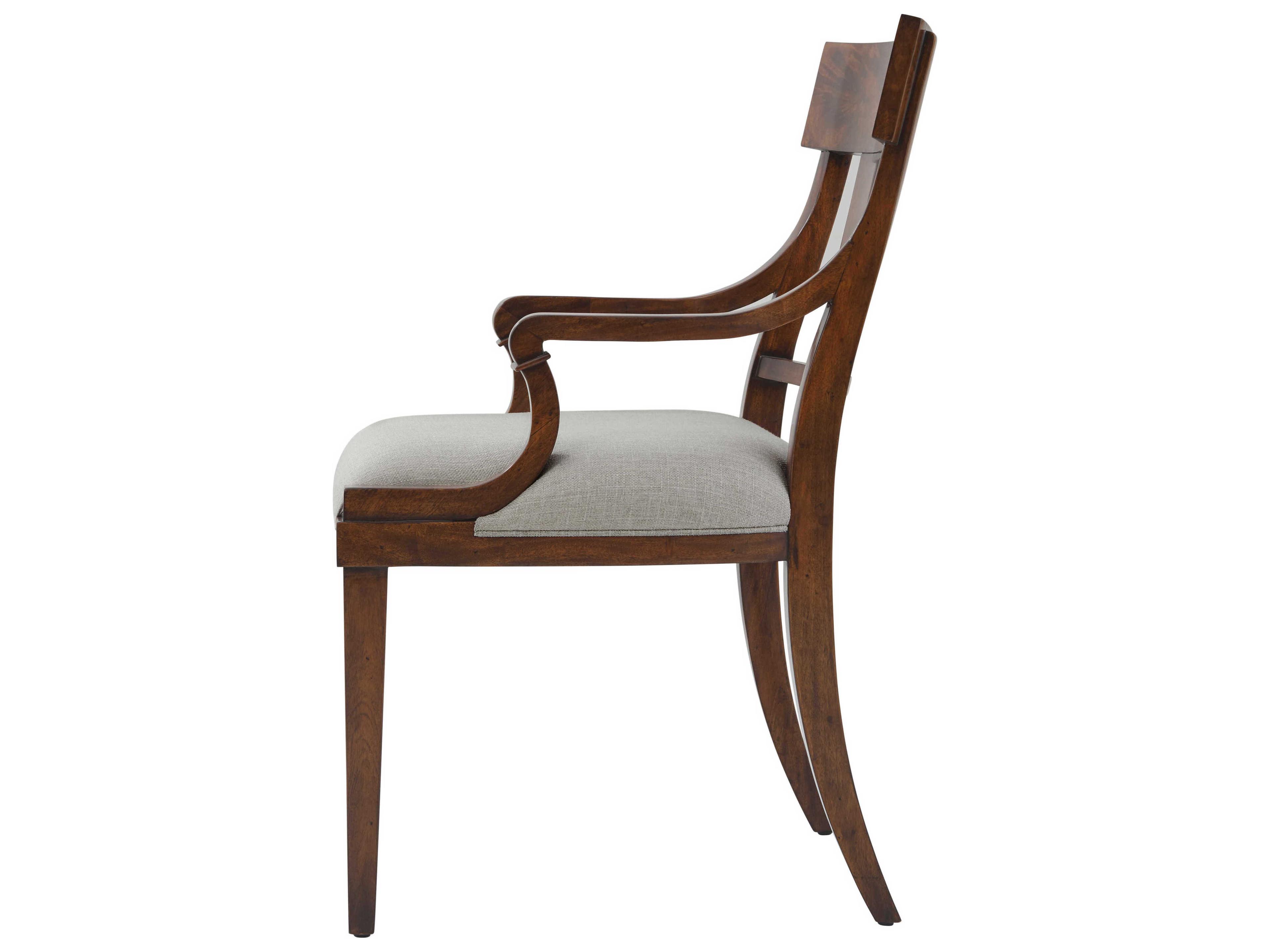 Theodore Alexander Ta Originals Mahogany Wood Brown Upholstered Arm Dining Chair