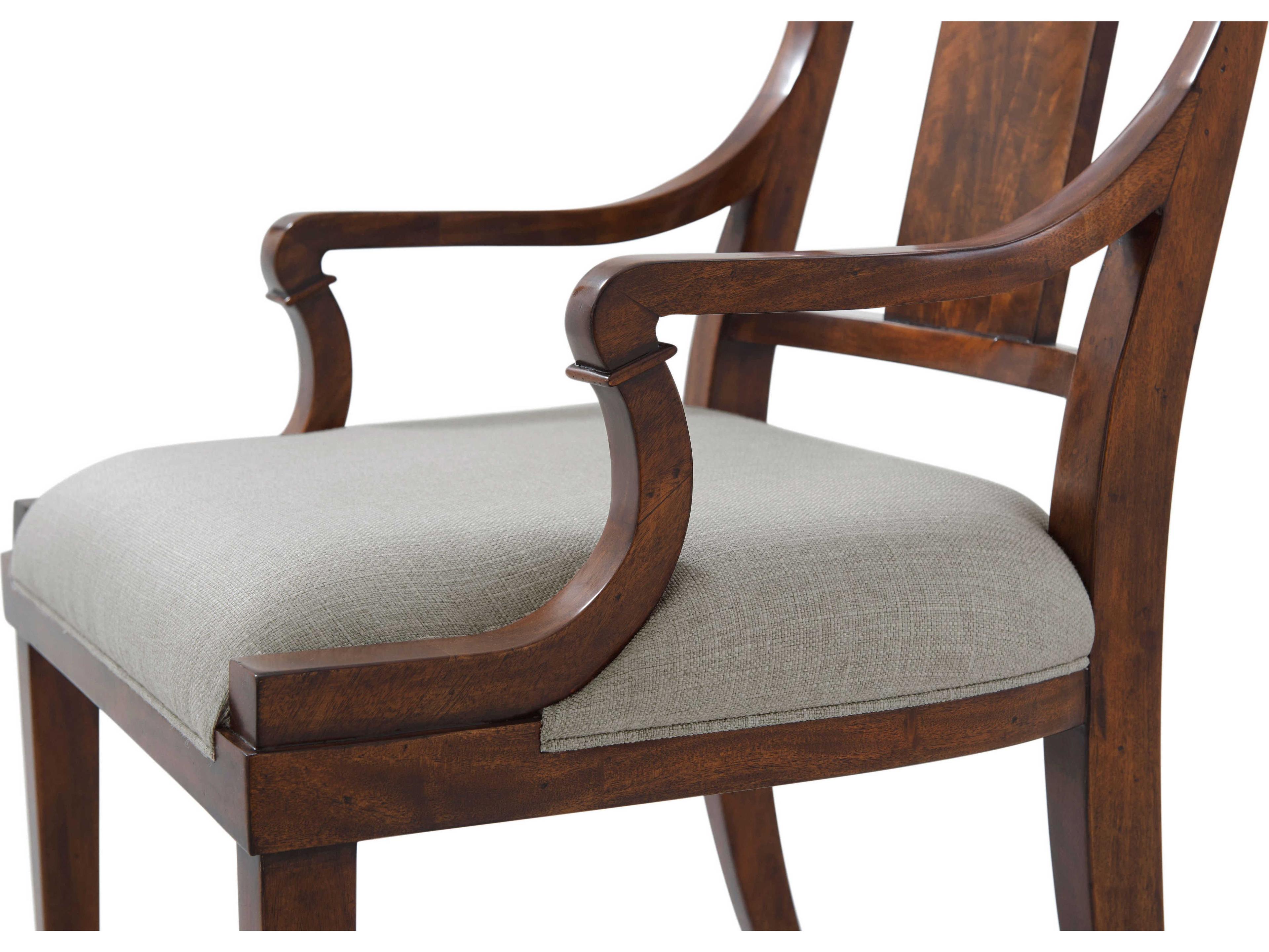 Theodore Alexander Ta Originals Mahogany Wood Brown Upholstered Arm Dining Chair