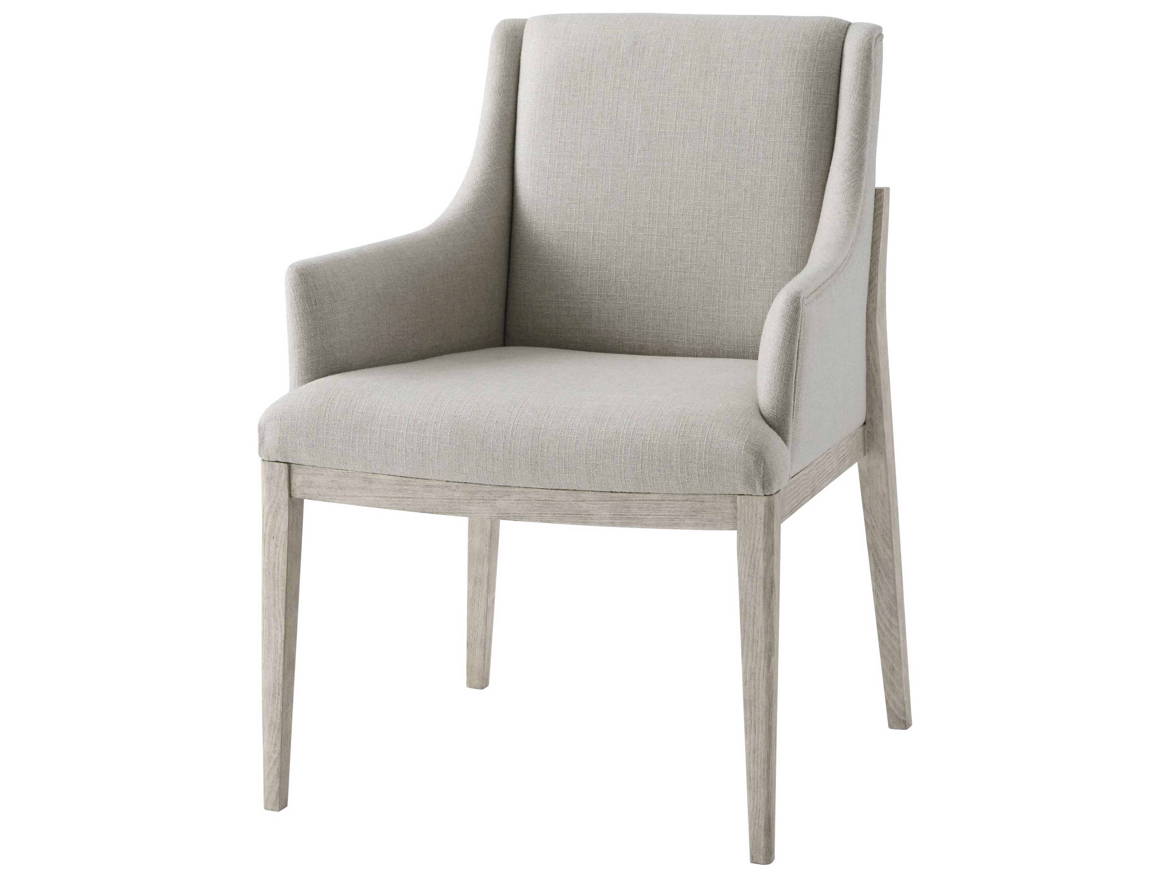 Theodore Alexander Isola Beech Wood Beige Upholstered Arm Dining Chair