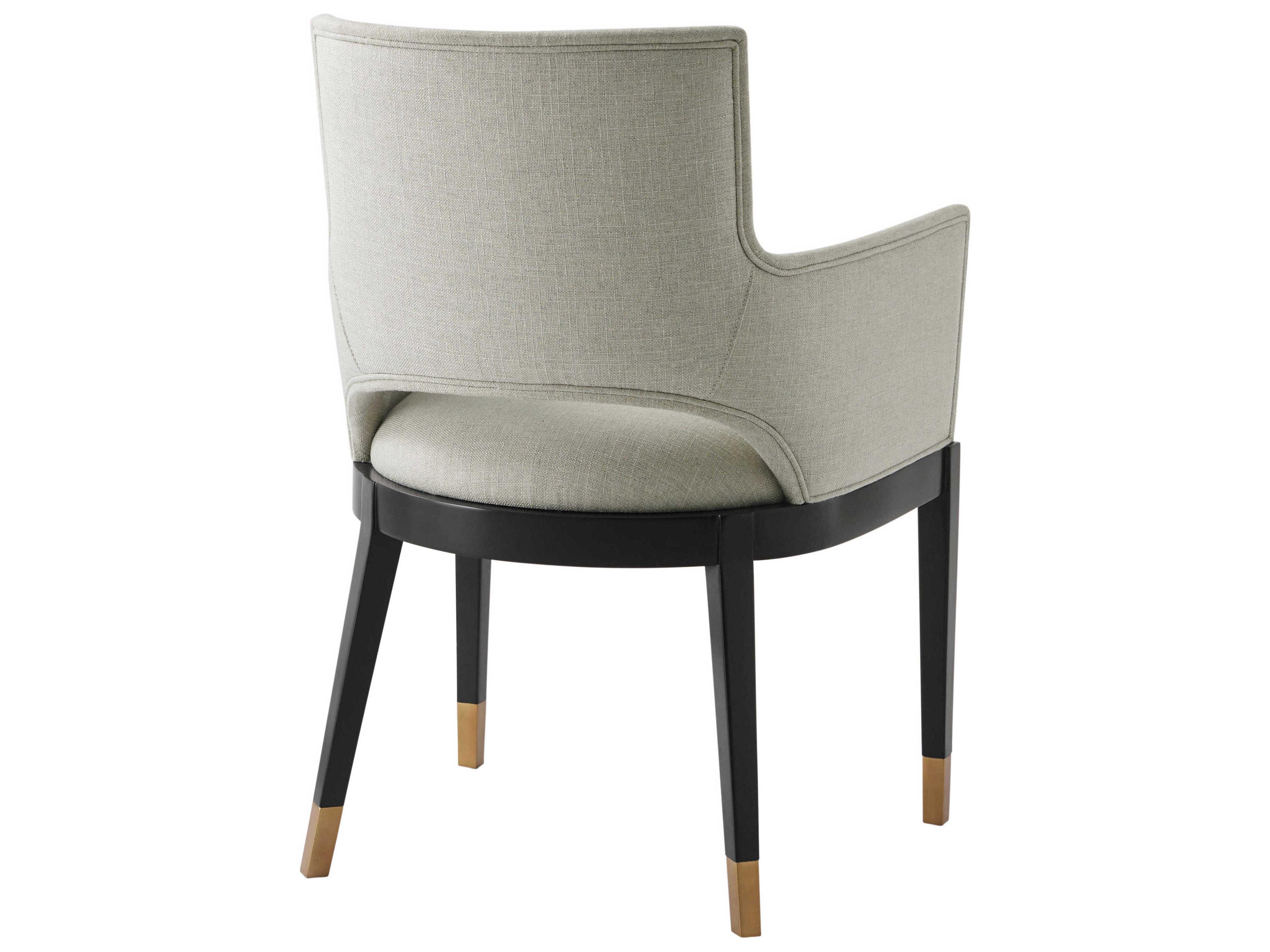 Theodore Alexander Richard Mishaan Mahogany Wood Black Upholstered Arm Dining Chair