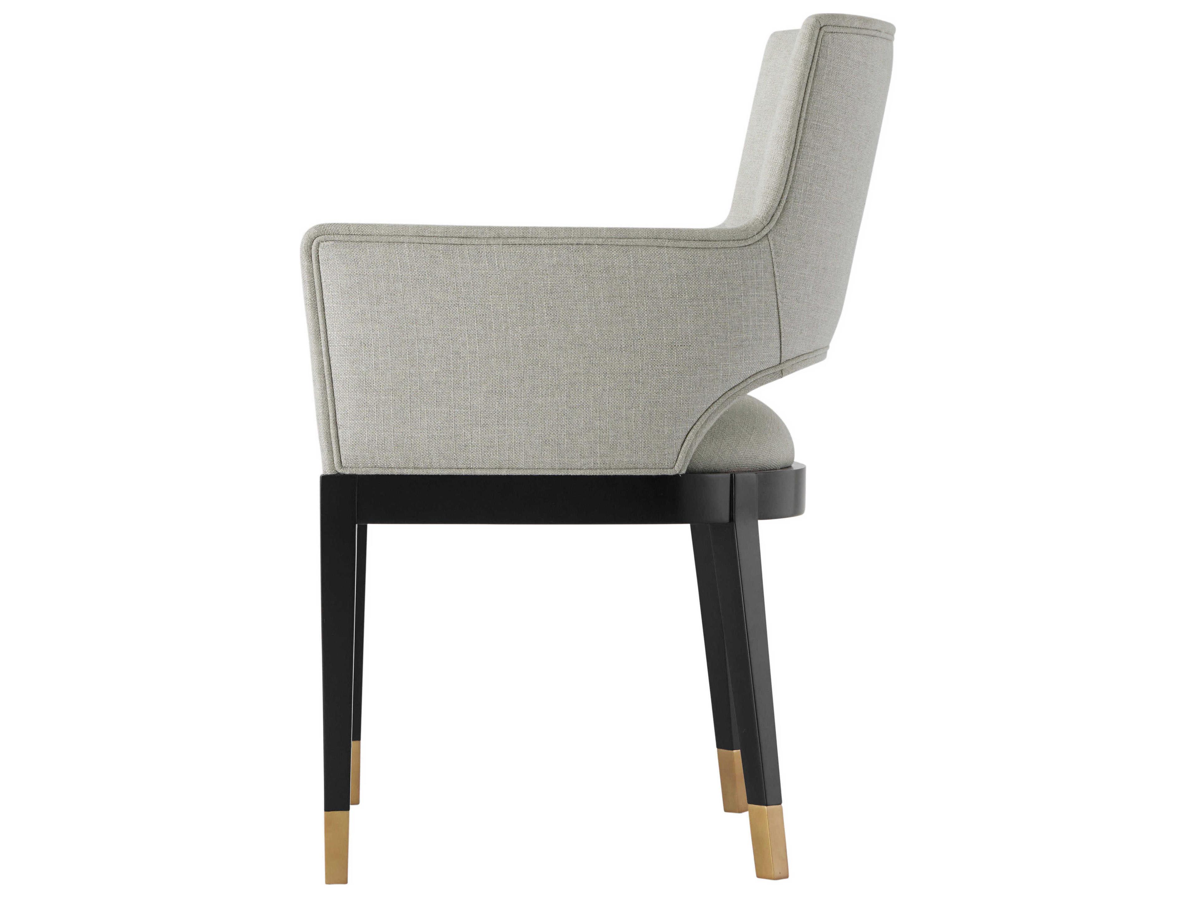 Theodore Alexander Richard Mishaan Mahogany Wood Black Upholstered Arm Dining Chair