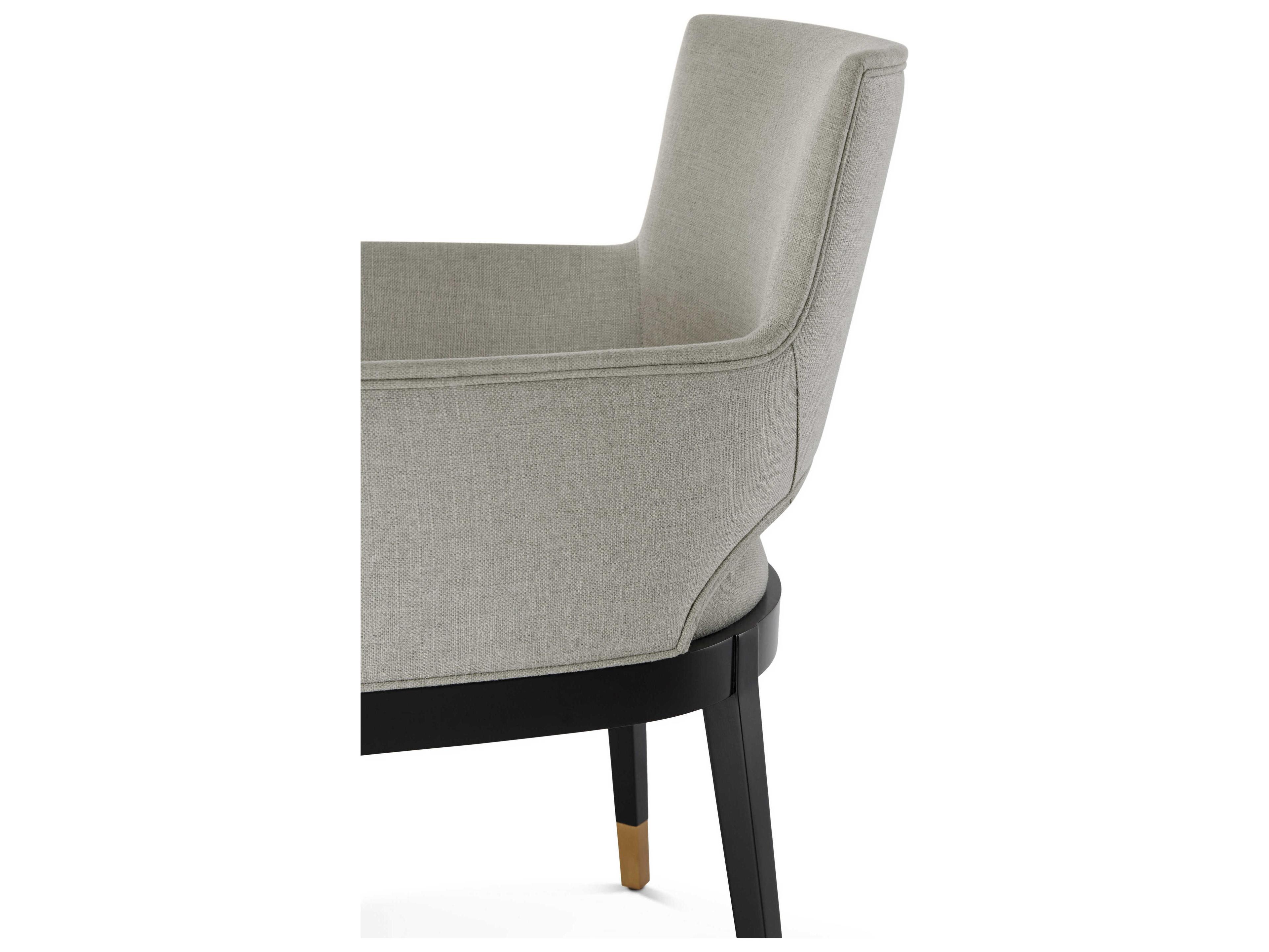 Theodore Alexander Richard Mishaan Mahogany Wood Black Upholstered Arm Dining Chair