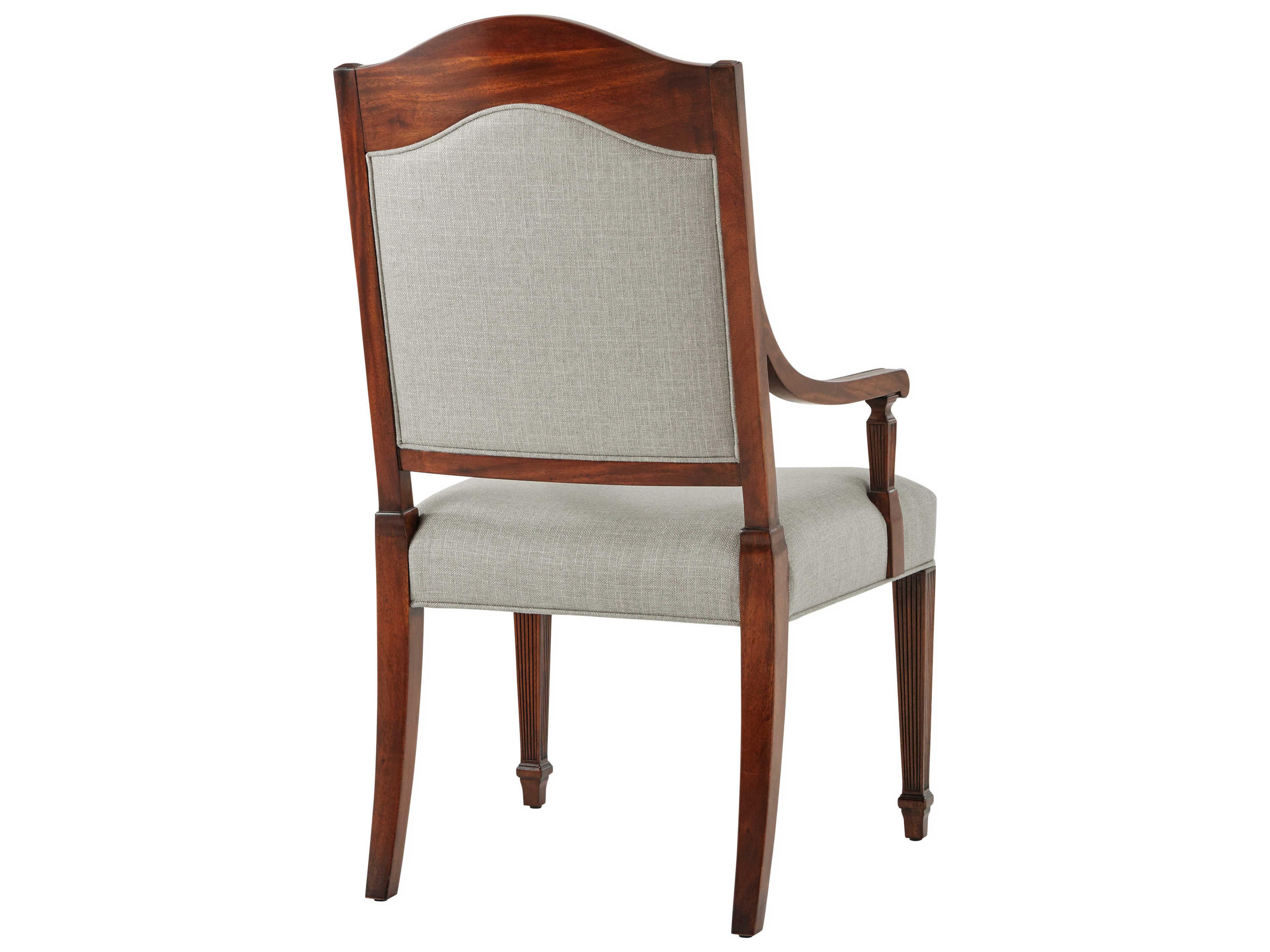 Theodore Alexander English Cabinet Maker Mahogany Wood Brown Upholstered Arm Dining Chair