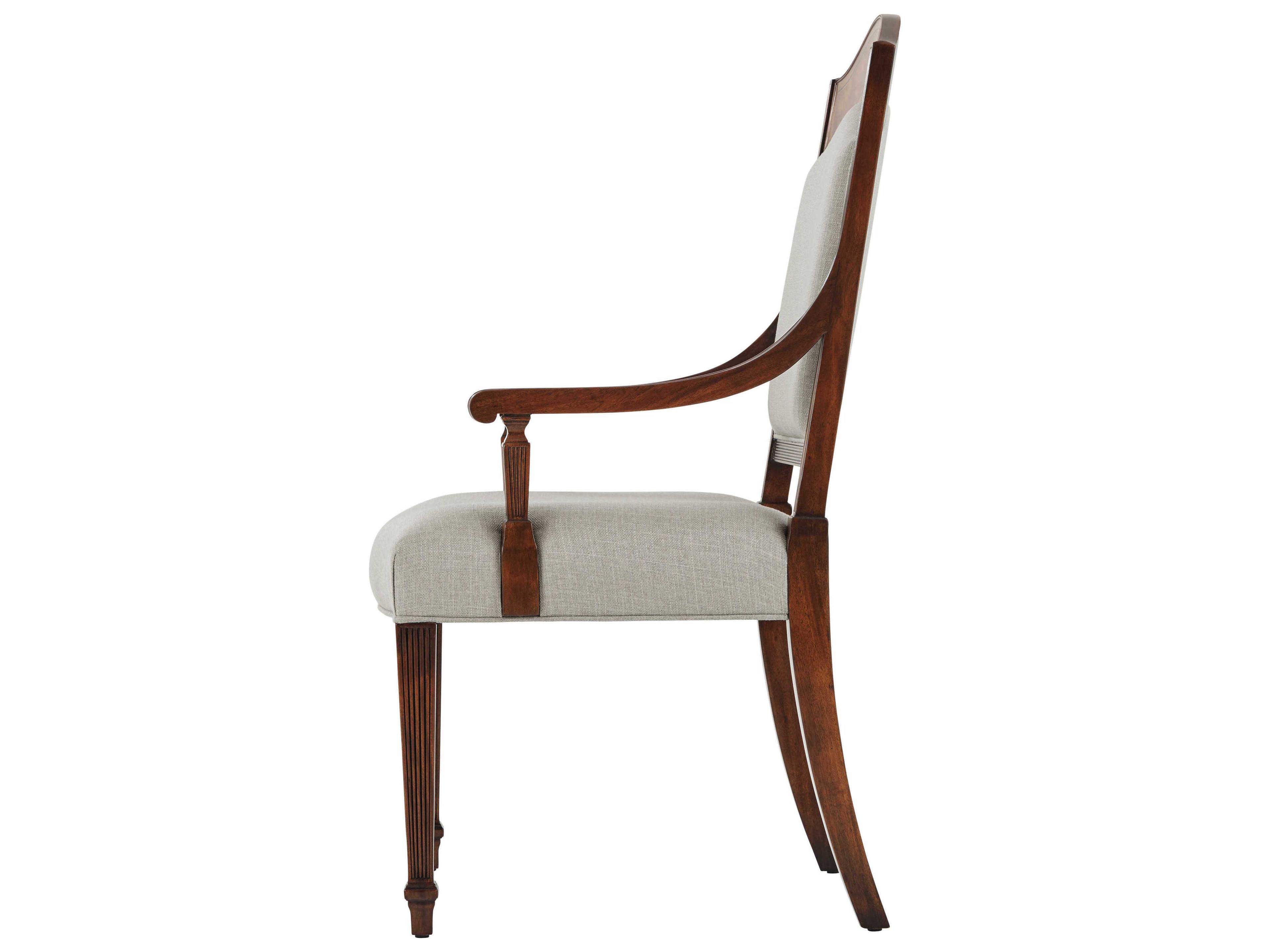 Theodore Alexander English Cabinet Maker Mahogany Wood Brown Upholstered Arm Dining Chair