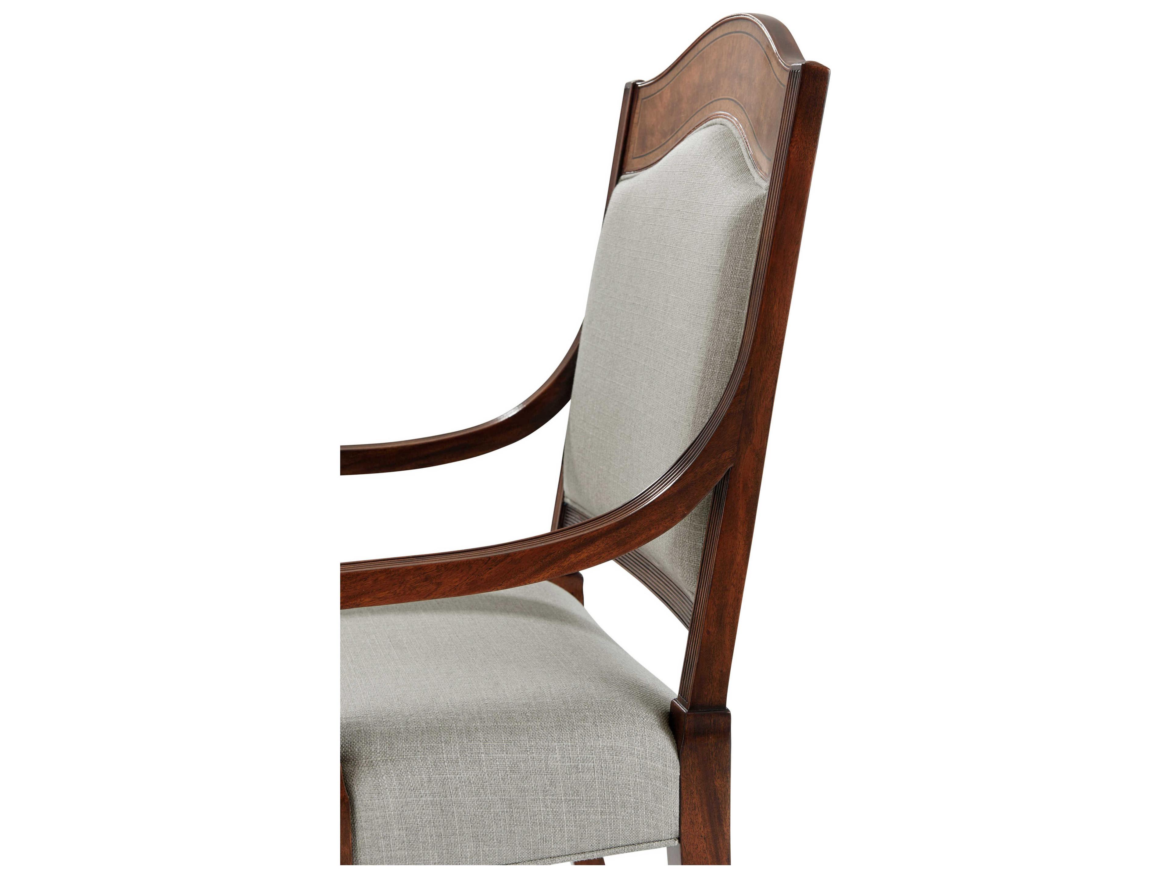 Theodore Alexander English Cabinet Maker Mahogany Wood Brown Upholstered Arm Dining Chair