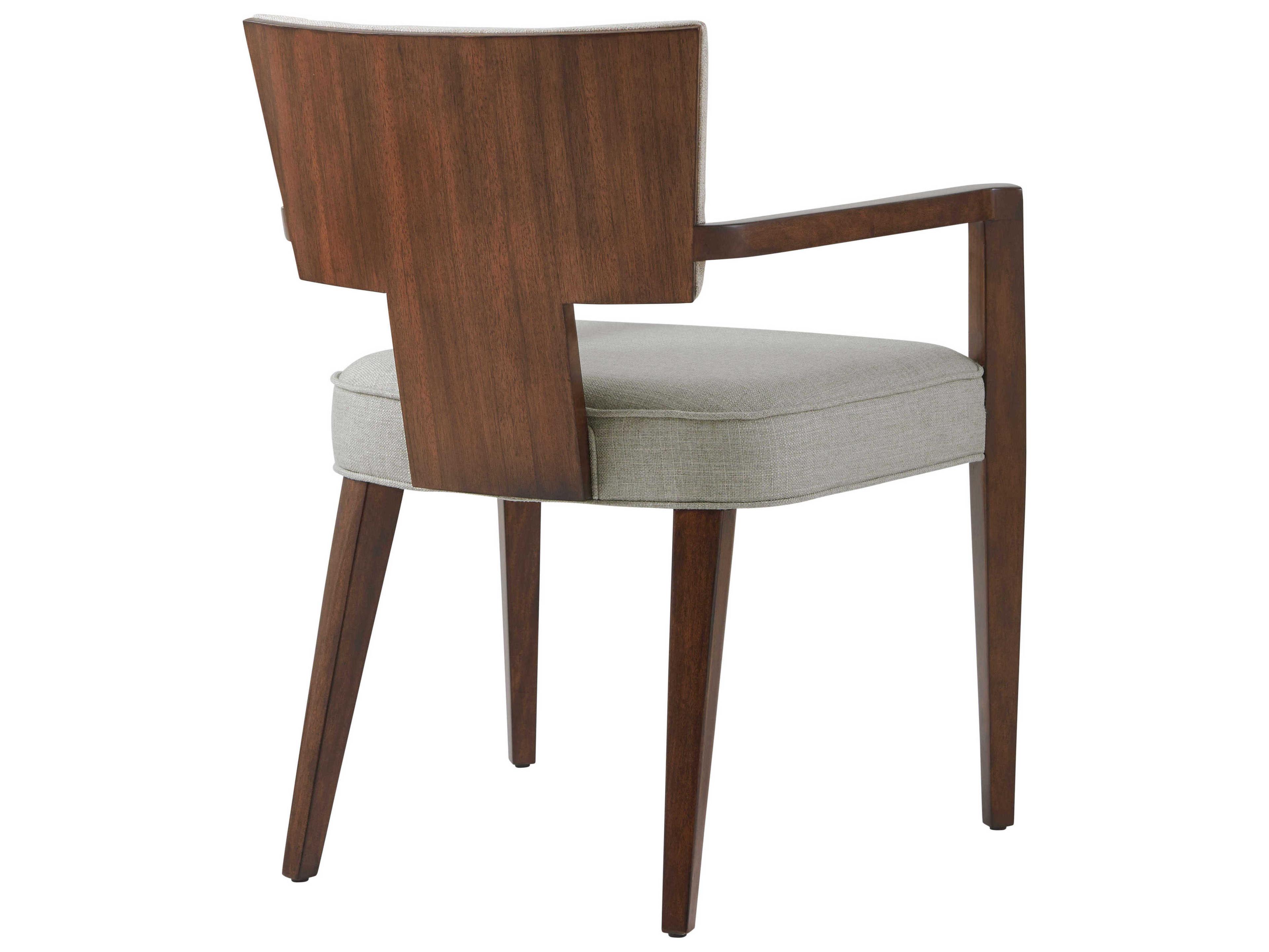 Theodore Alexander Vanucci Eclectics Mahogany Wood Brown Upholstered Arm Dining Chair