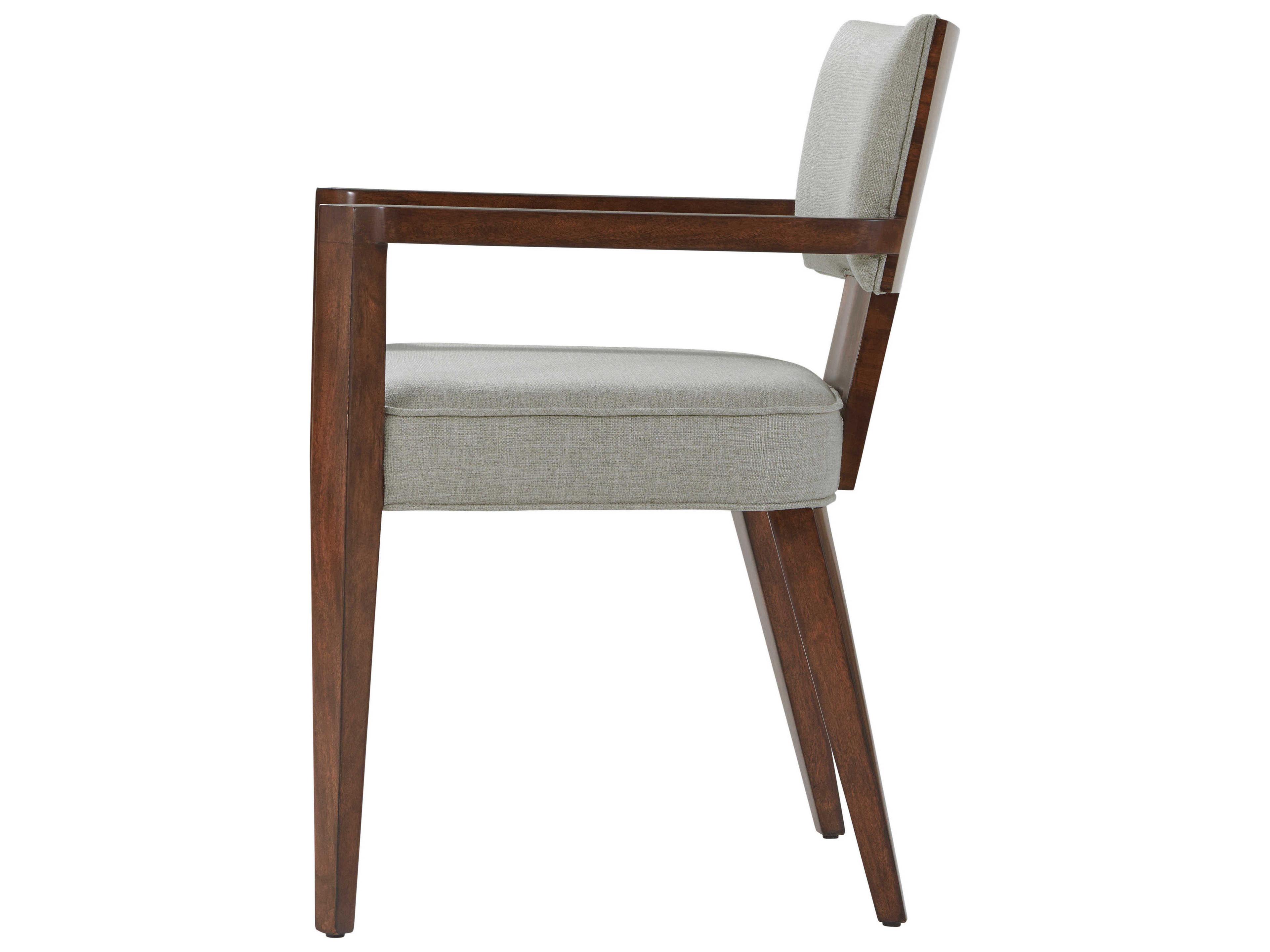 Theodore Alexander Vanucci Eclectics Mahogany Wood Brown Upholstered Arm Dining Chair