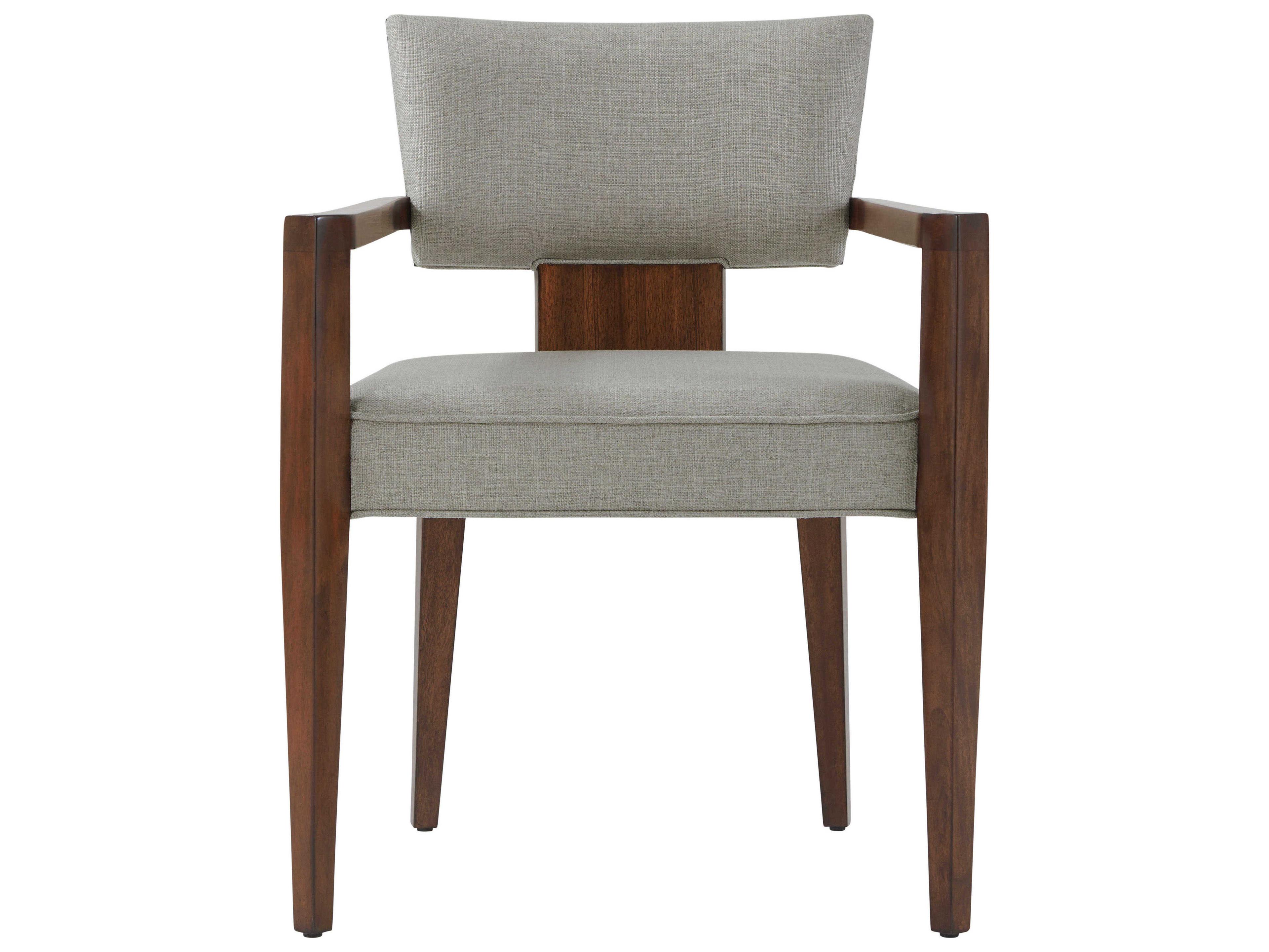 Theodore Alexander Vanucci Eclectics Mahogany Wood Brown Upholstered Arm Dining Chair