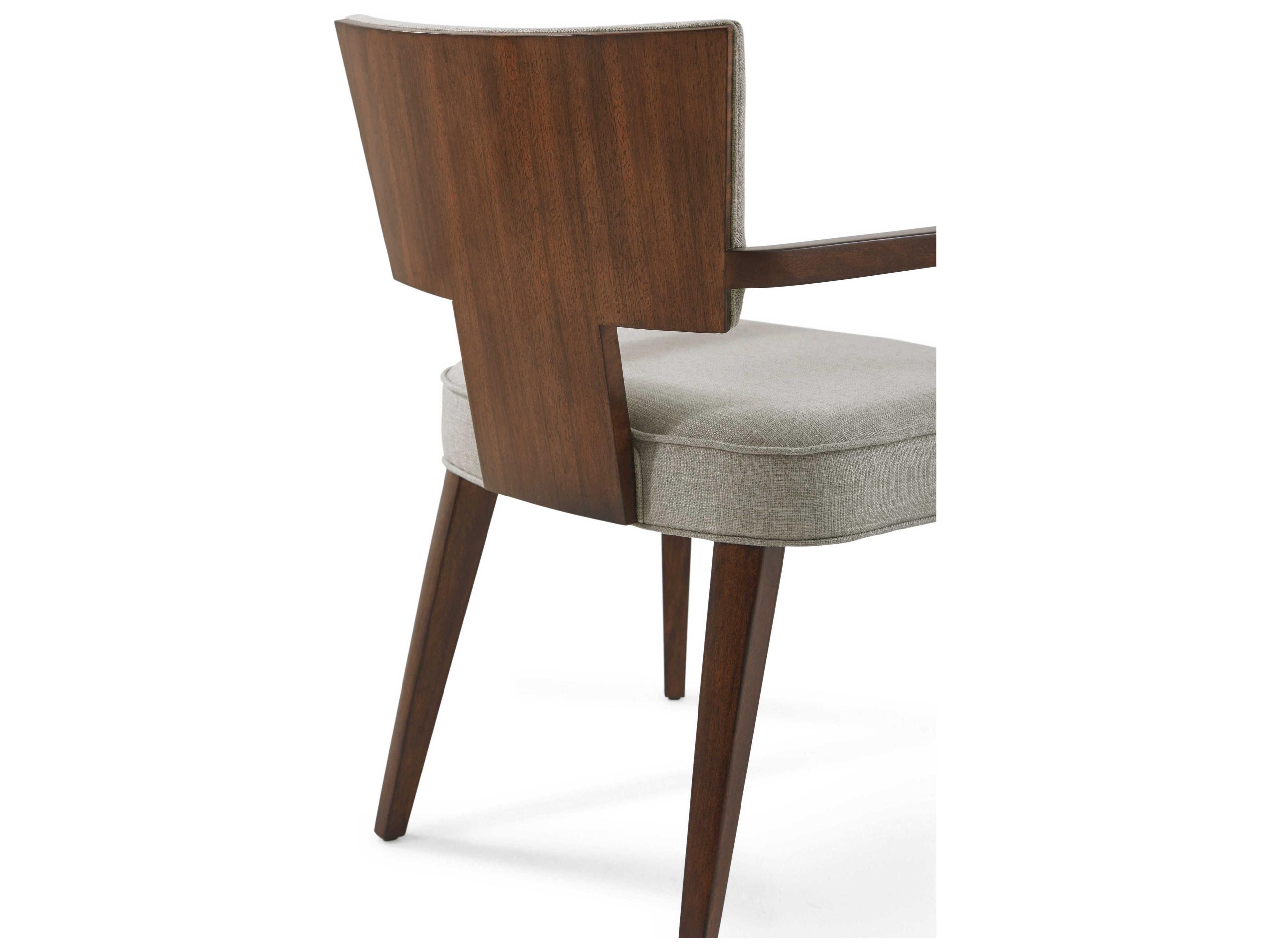 Theodore Alexander Vanucci Eclectics Mahogany Wood Brown Upholstered Arm Dining Chair
