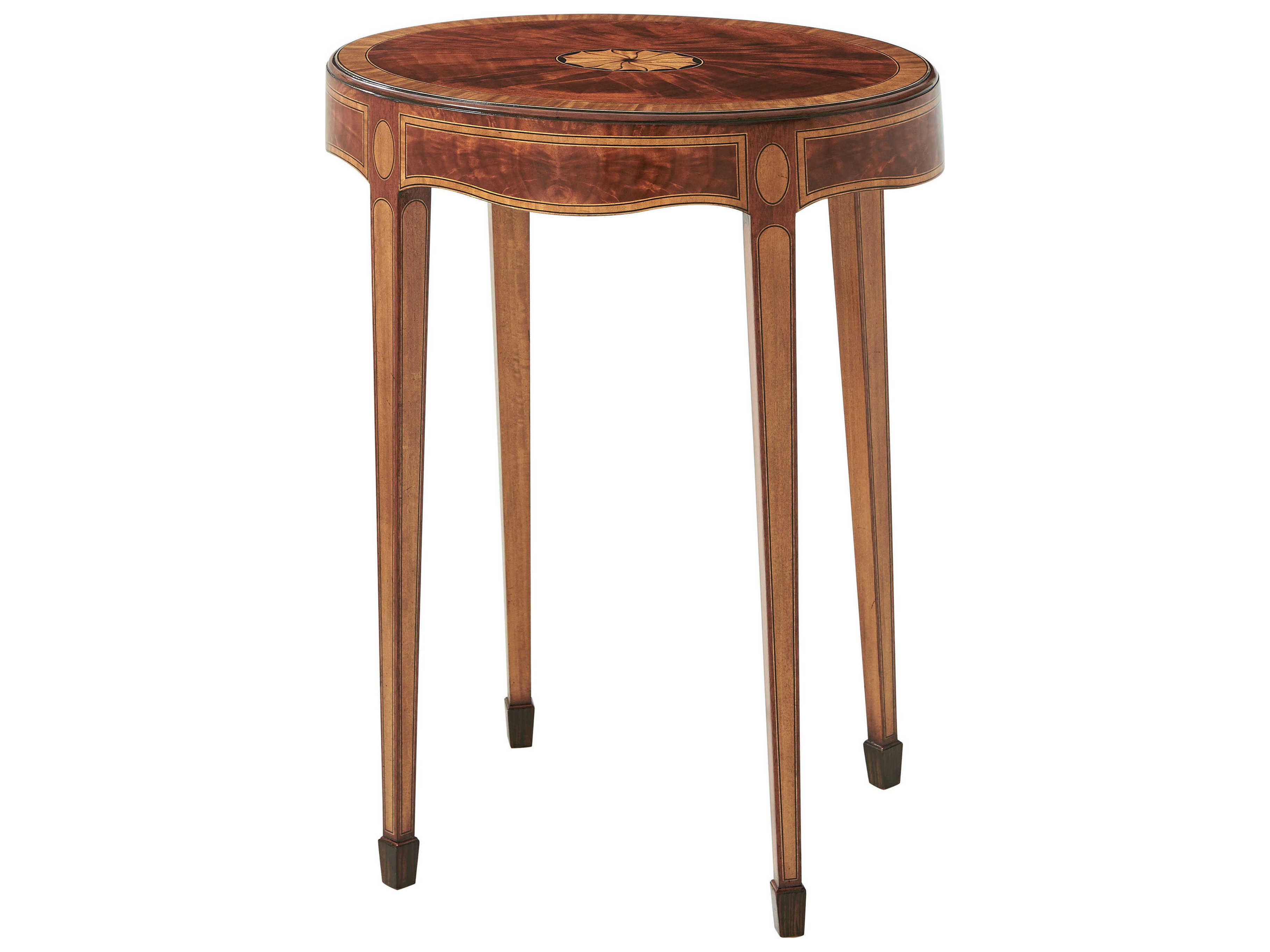 Theodore Alexander English Cabinet Maker Round Wood Clean Light Black Rub End Table