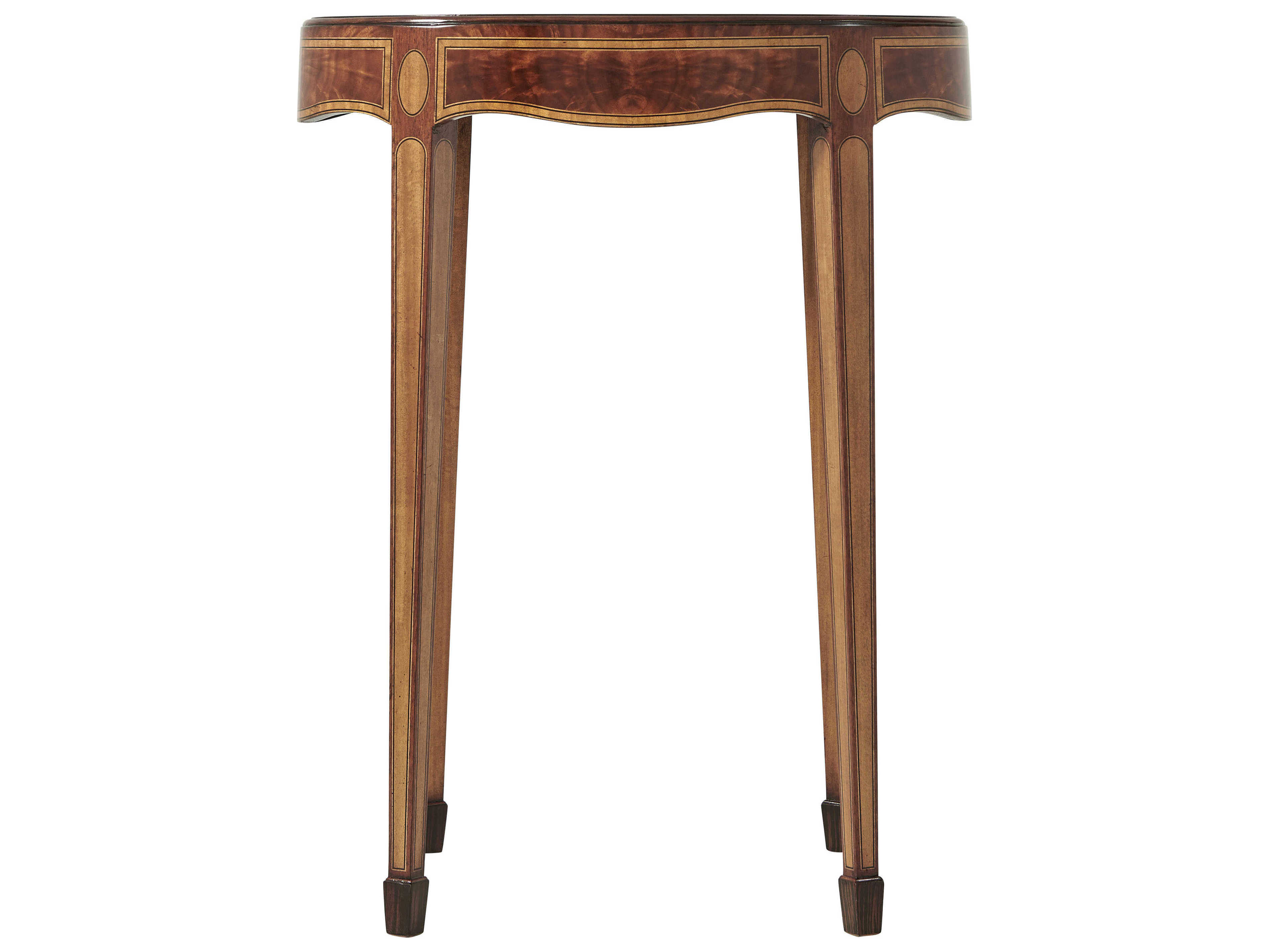 Theodore Alexander English Cabinet Maker Round Wood Clean Light Black Rub End Table