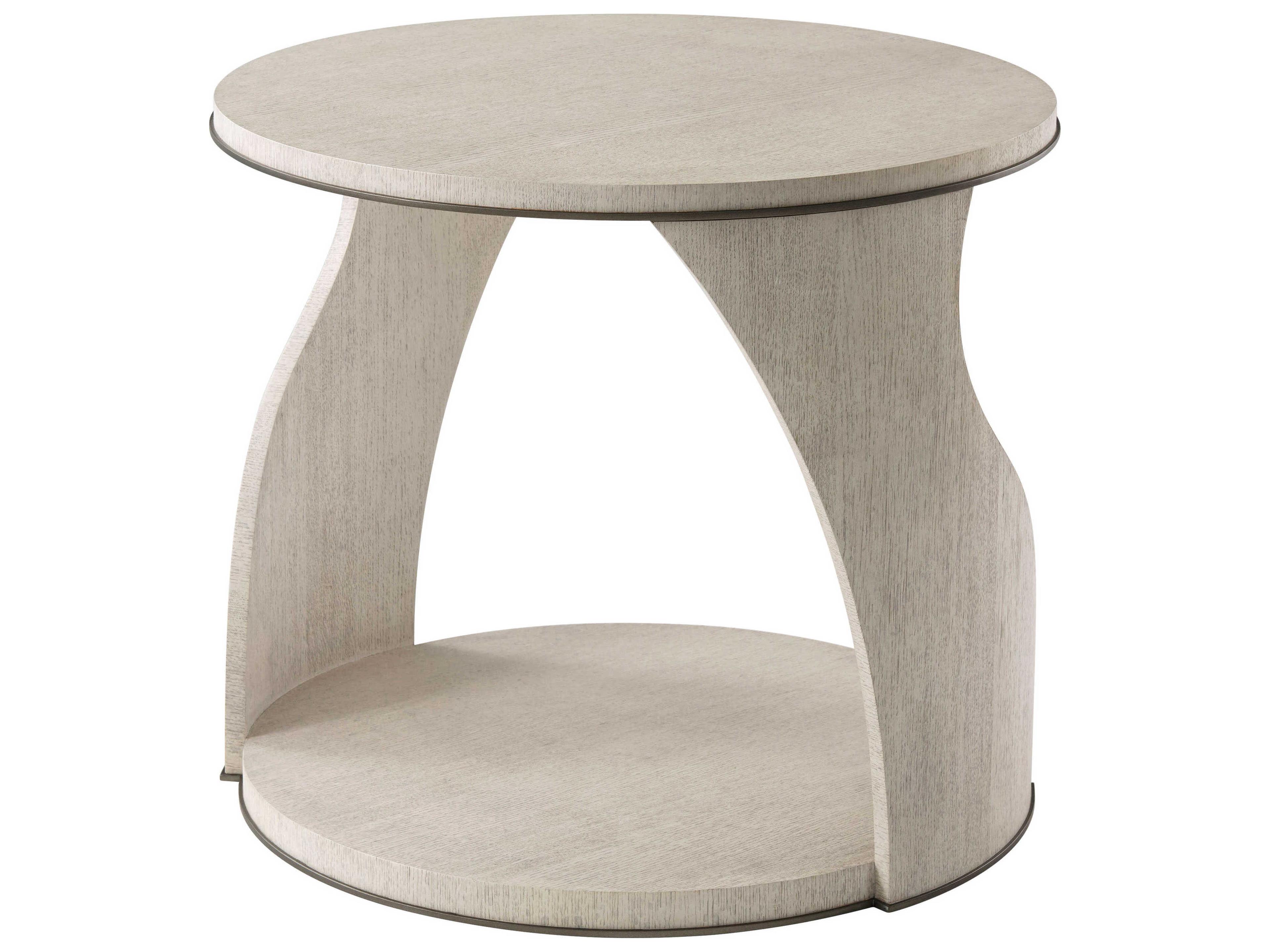 Theodore Alexander Isola Round Wood Gowan Matte Tungsten End Table
