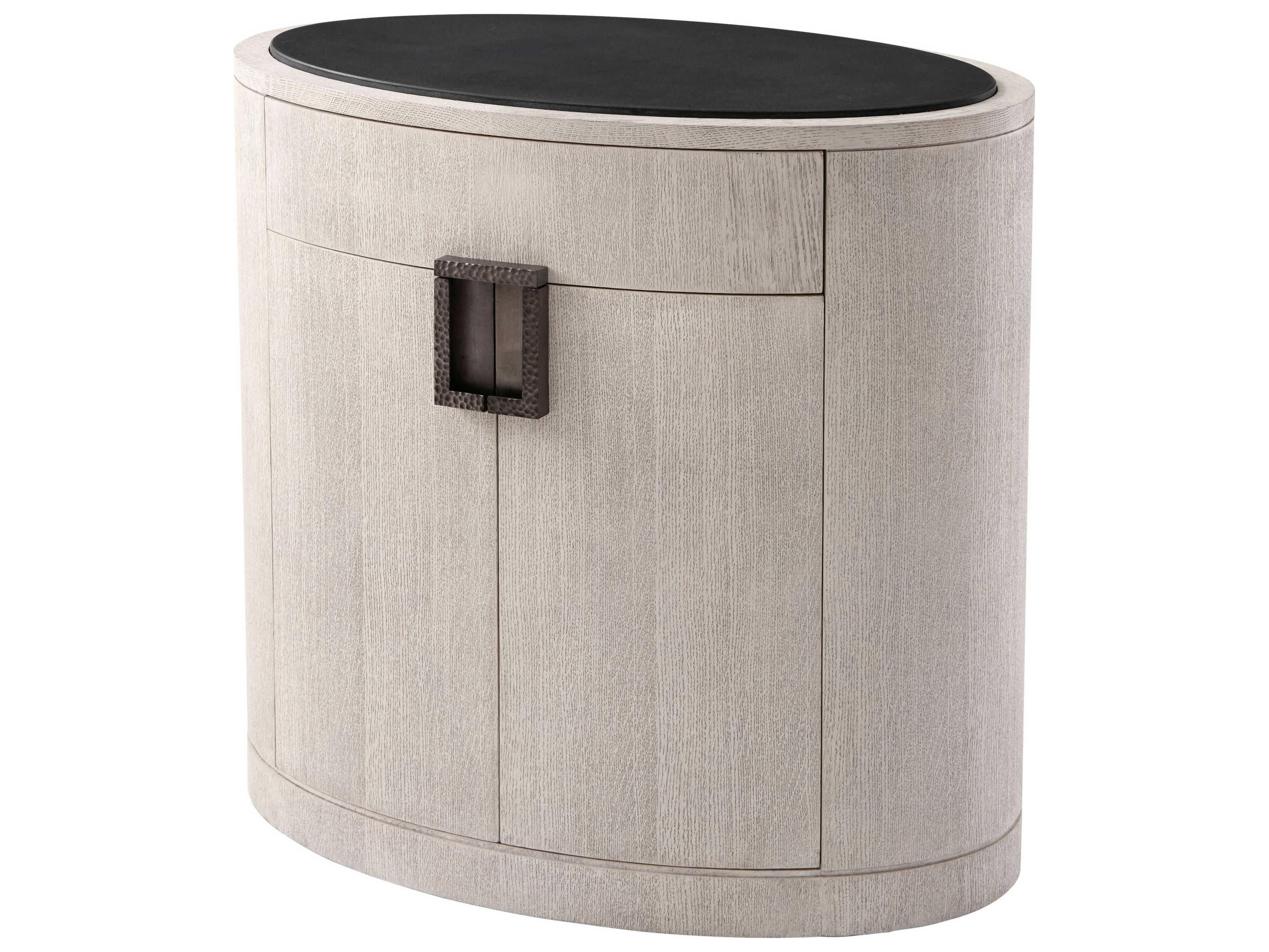 Theodore Alexander Isola 1-Drawer Gray Oak Wood Nario Nightstand