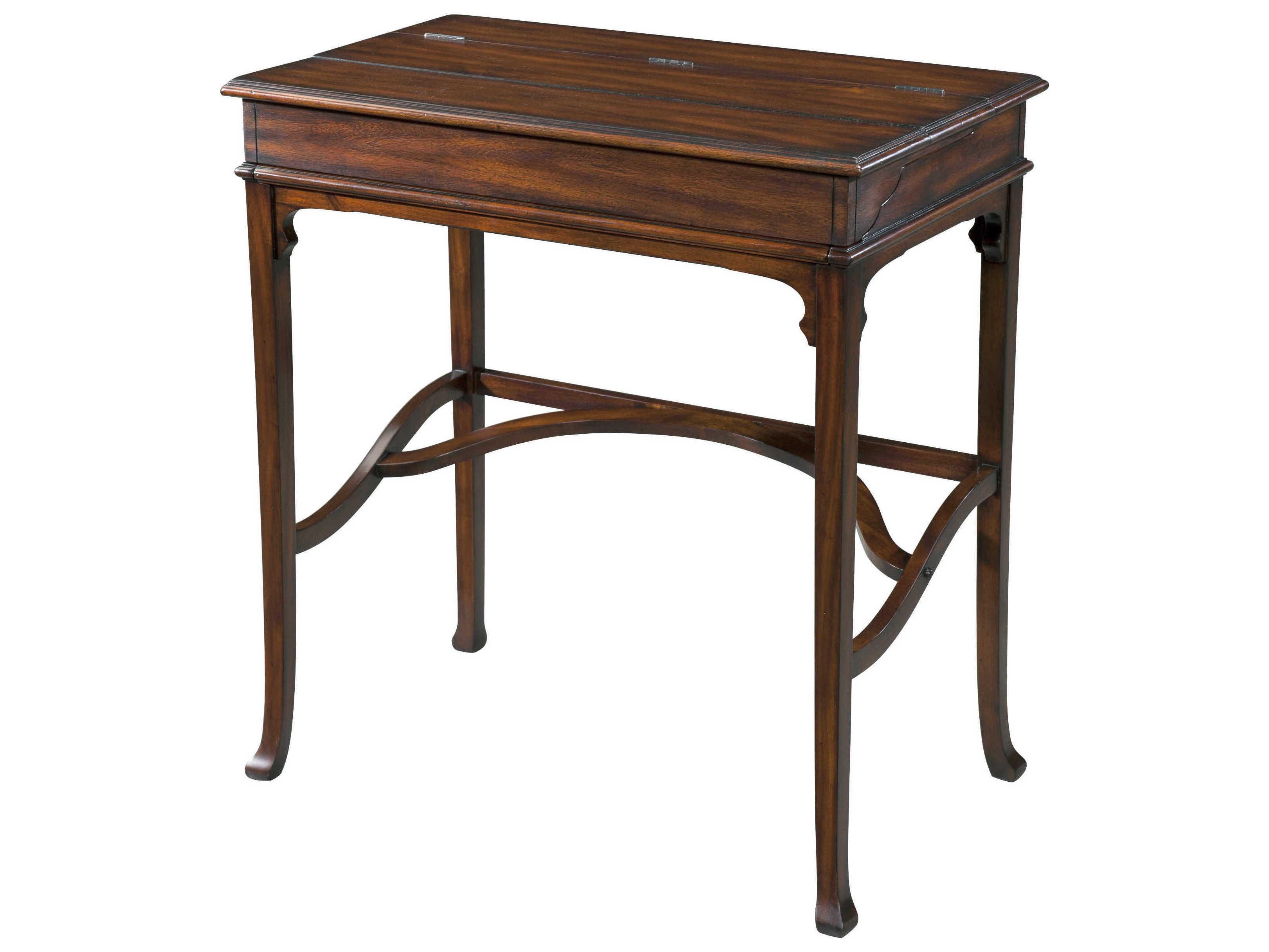 Theodore Alexander Campaign Acacia Leather Brown Walnut Wood Secretary Desk