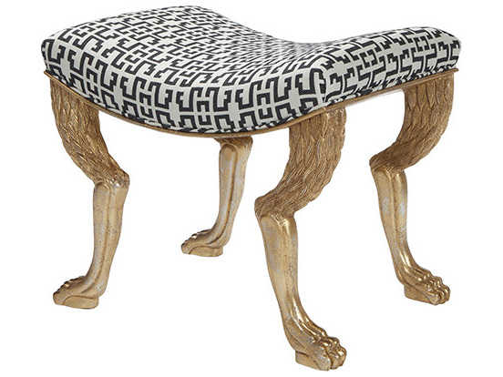 Theodore Alexander Brown Upholstered White Accent Stool