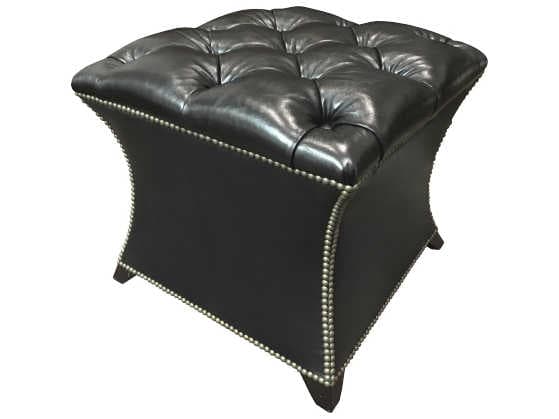 Theodore Alexander White Leather Accent Stool