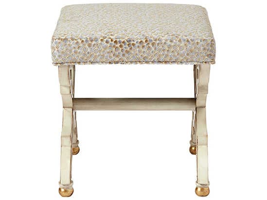 Theodore Alexander Gold Upholstered White Accent Stool
