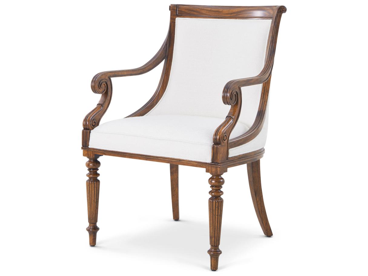 Theodore Alexander Althorp Living History Mahogany Wood Brown Upholstered Arm Dining Chair