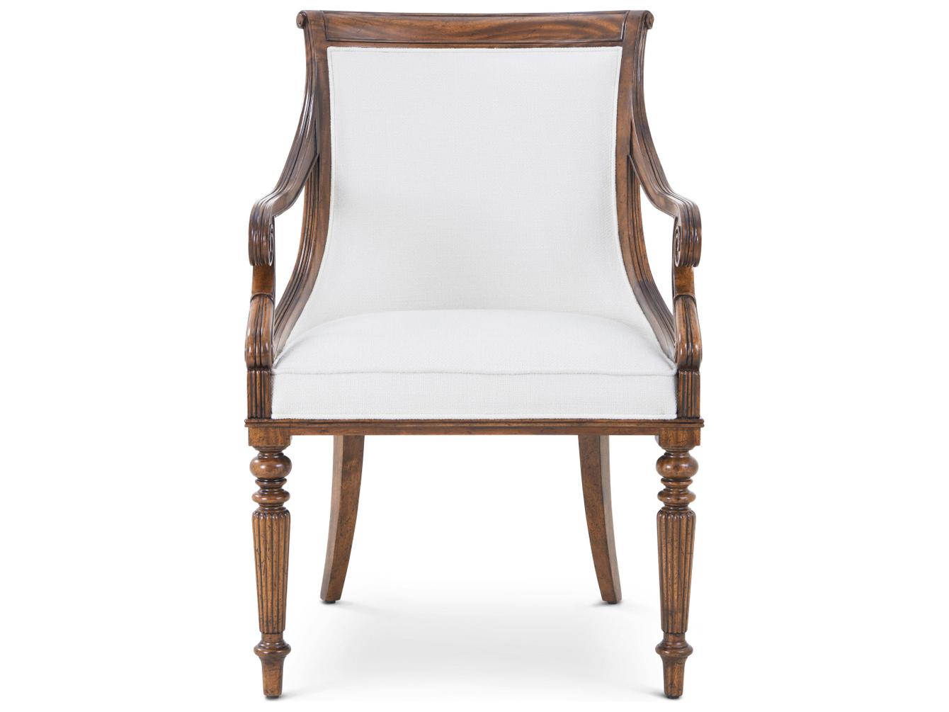 Theodore Alexander Althorp Living History Mahogany Wood Brown Upholstered Arm Dining Chair