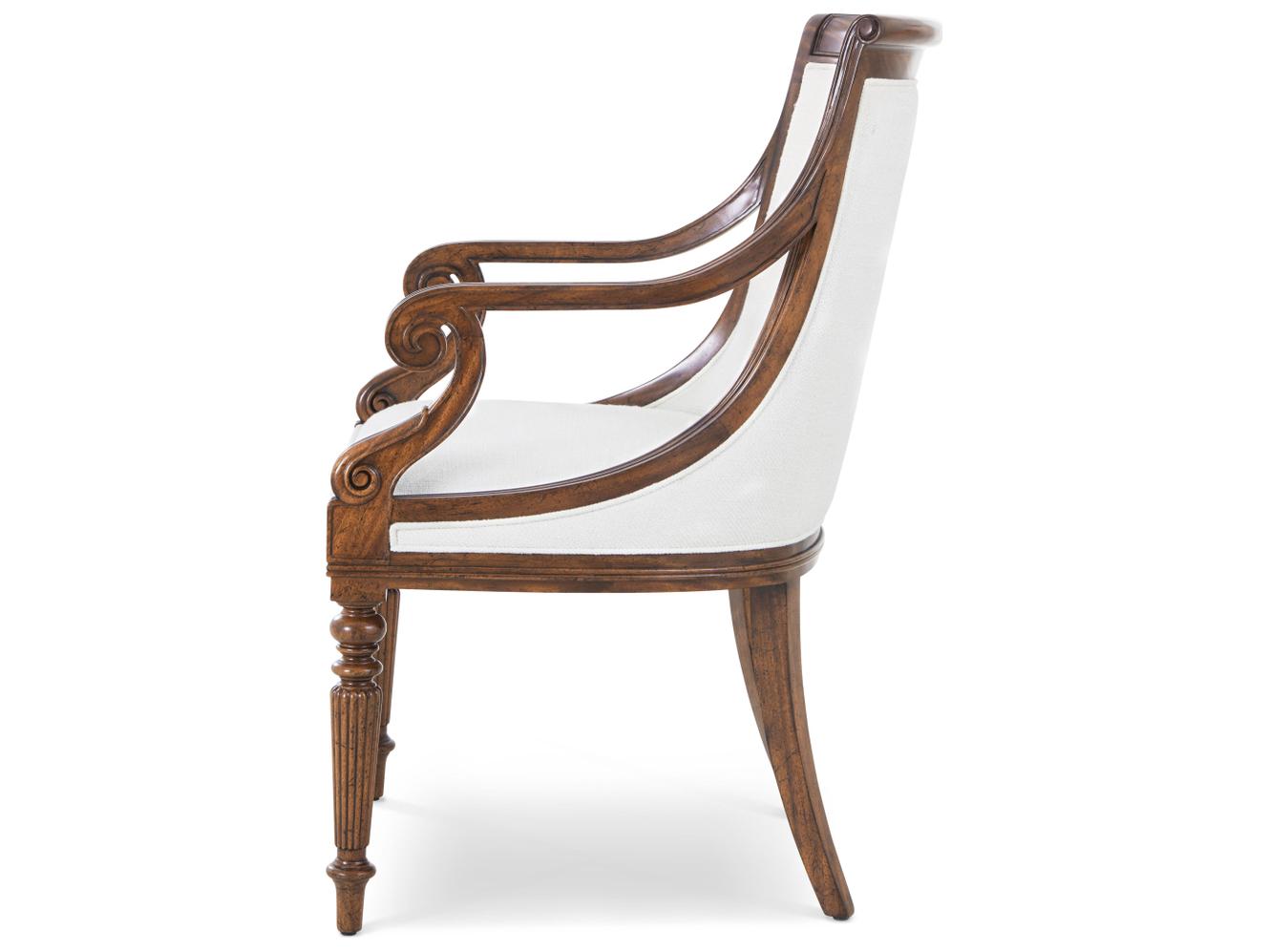 Theodore Alexander Althorp Living History Mahogany Wood Brown Upholstered Arm Dining Chair